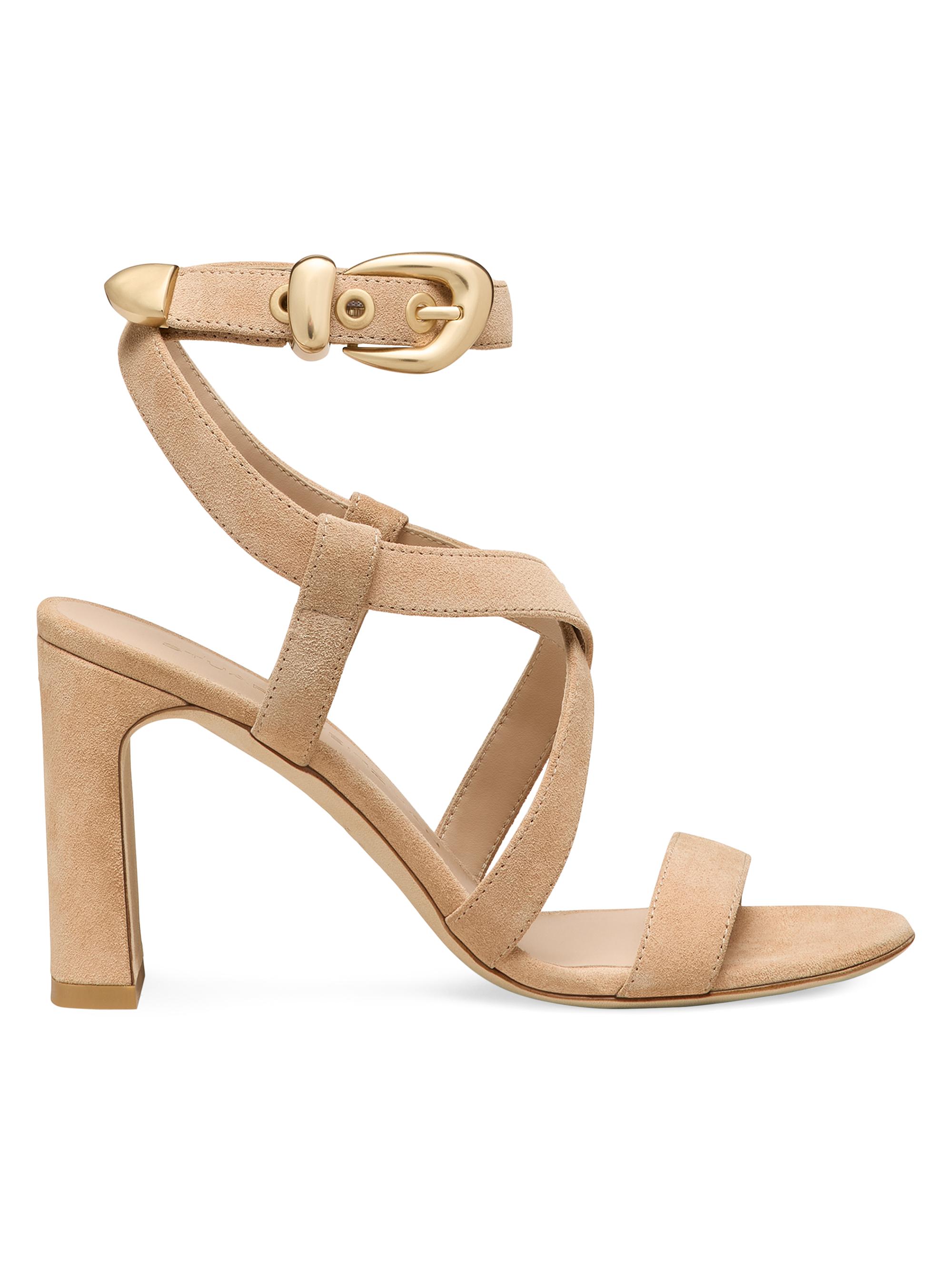 Stuart Weitzman Women's Maven 75MM Suede Strappy Sandals - Adobe