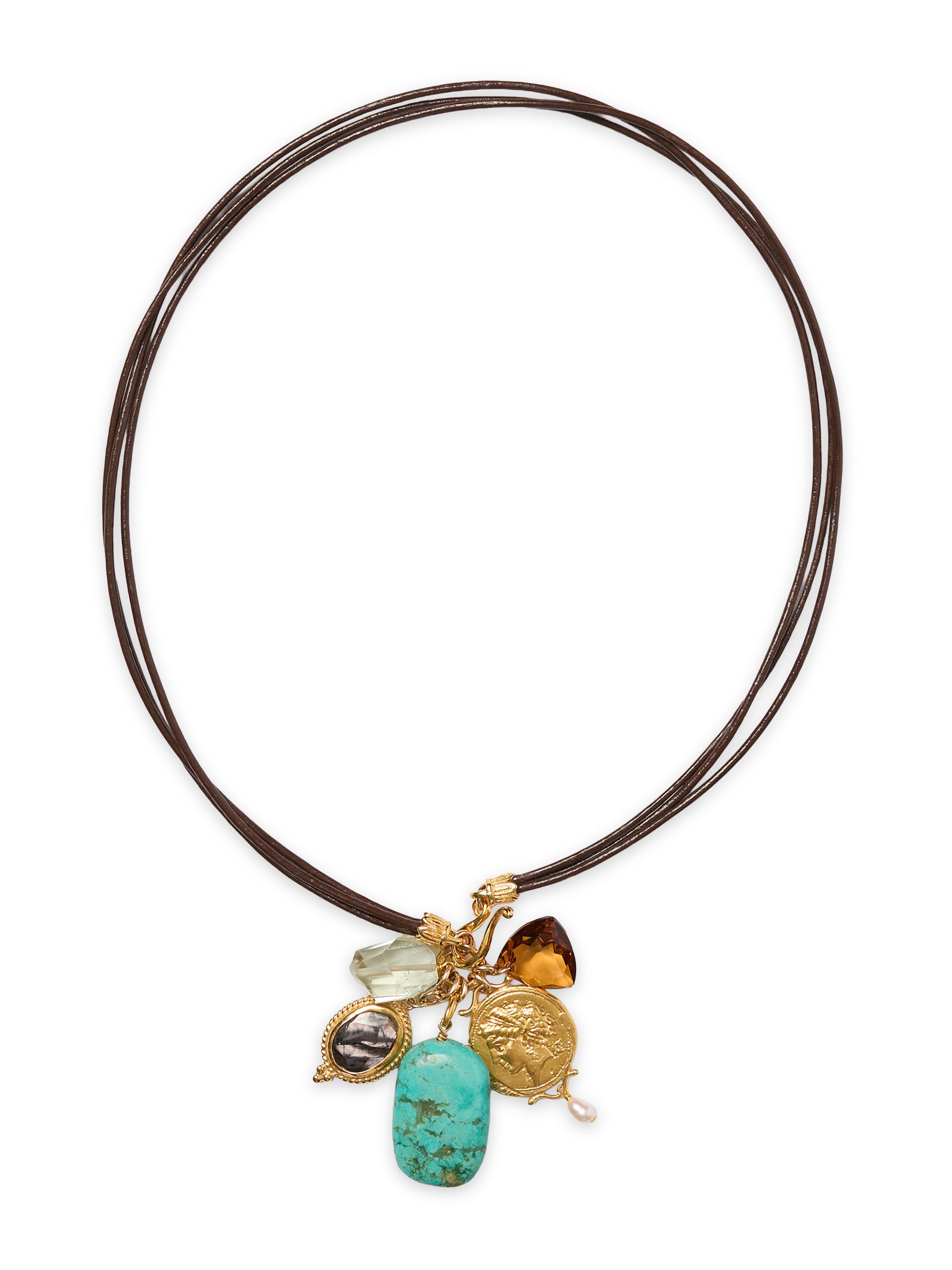 Chan Luu Women's Traveler 18K-Gold-Plated Sterling Silver, Leather & Multi-Stone Charm Necklace - Turquoise