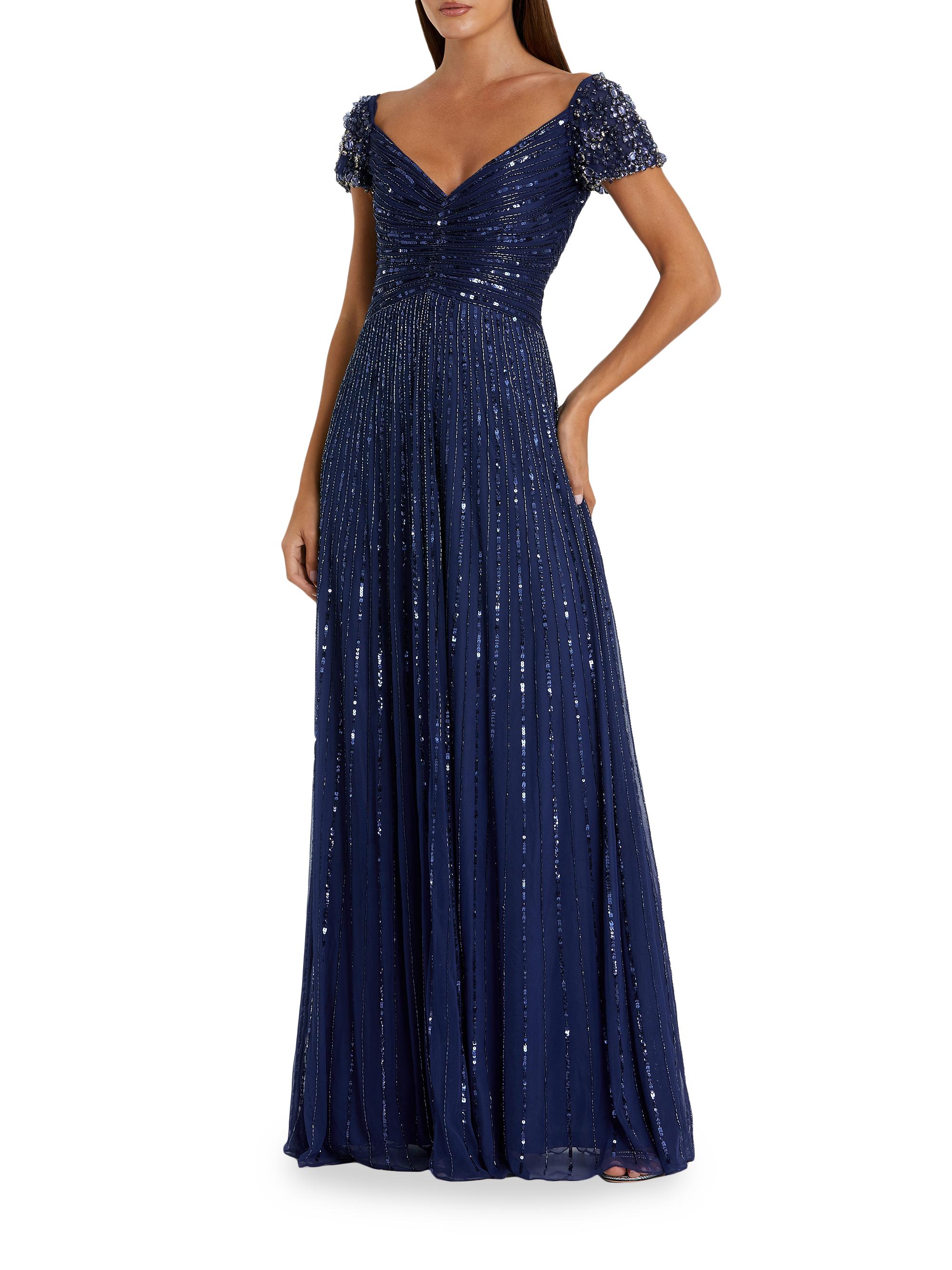 Mac Duggal Women's Embellished Mesh Fit & Flare Gown - Sapphire