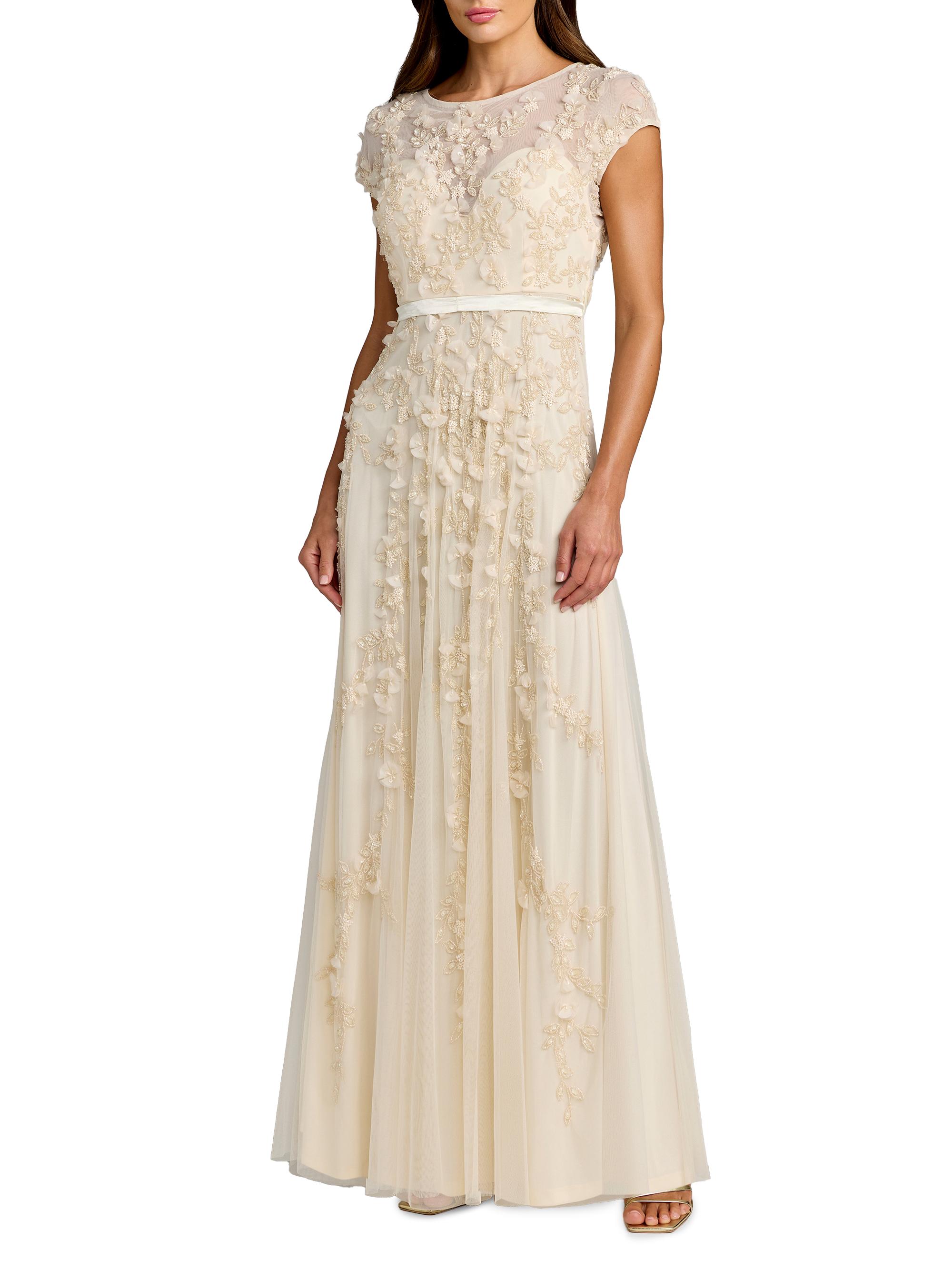 Mac Duggal Women's Evening Floral-Embroidered Mesh Gown - Butter