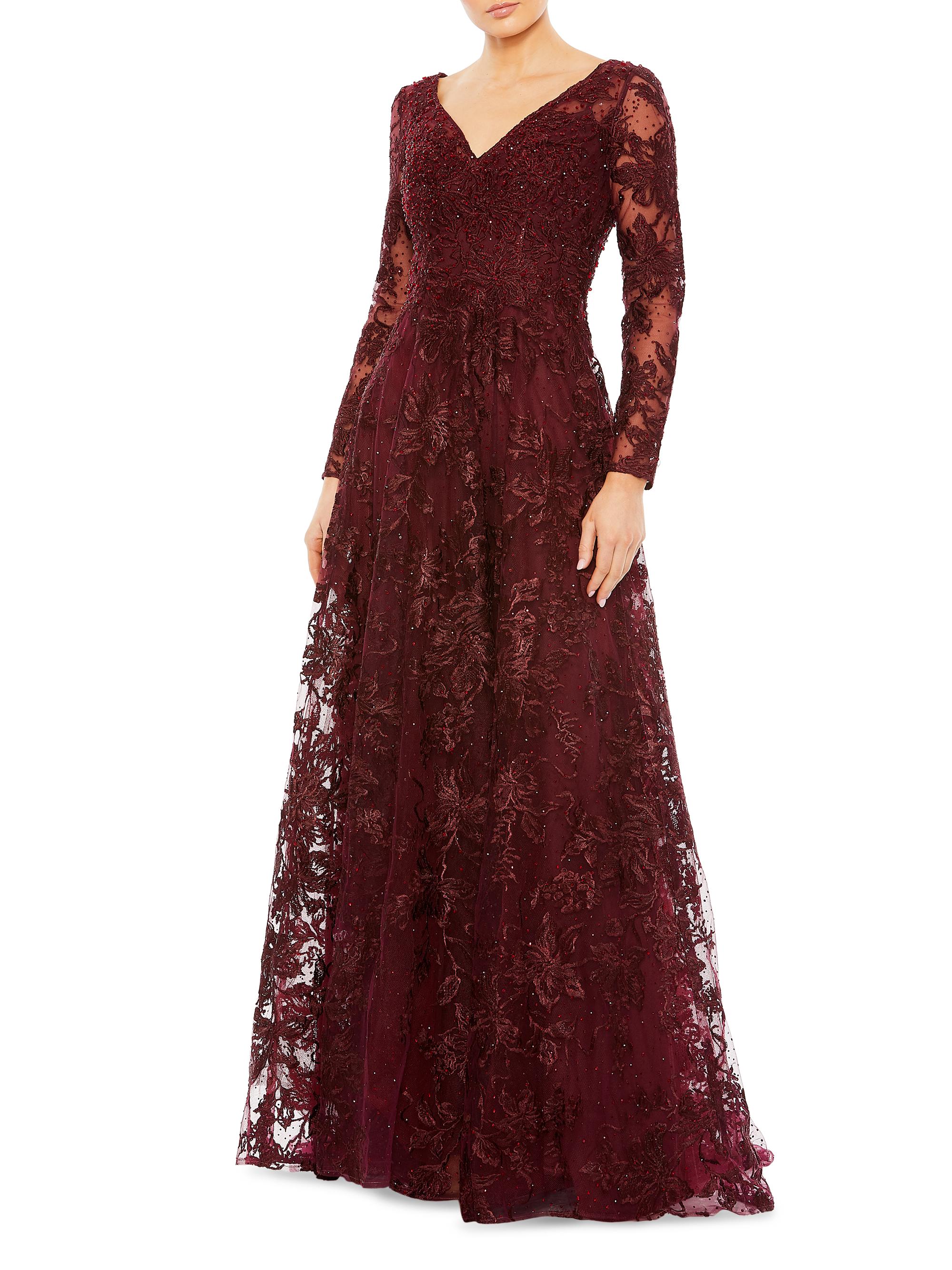 Mac Duggal Women's Evening Crystal-Embellished V-Neck Gown - Mahogany