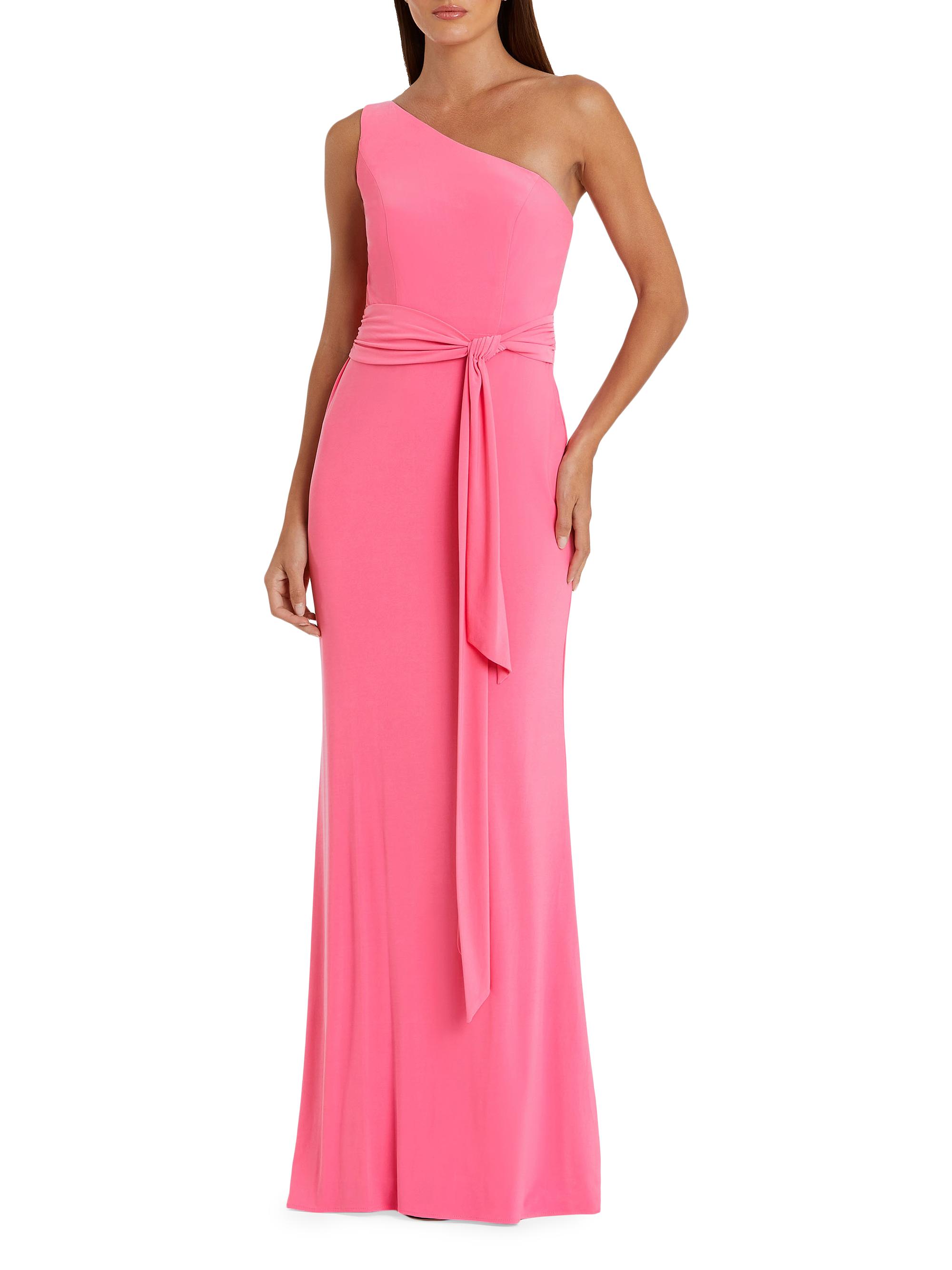 Mac Duggal Women's Ieena 1 Jersey One-Shoulder Tie-Waist Gown - Candy Pink
