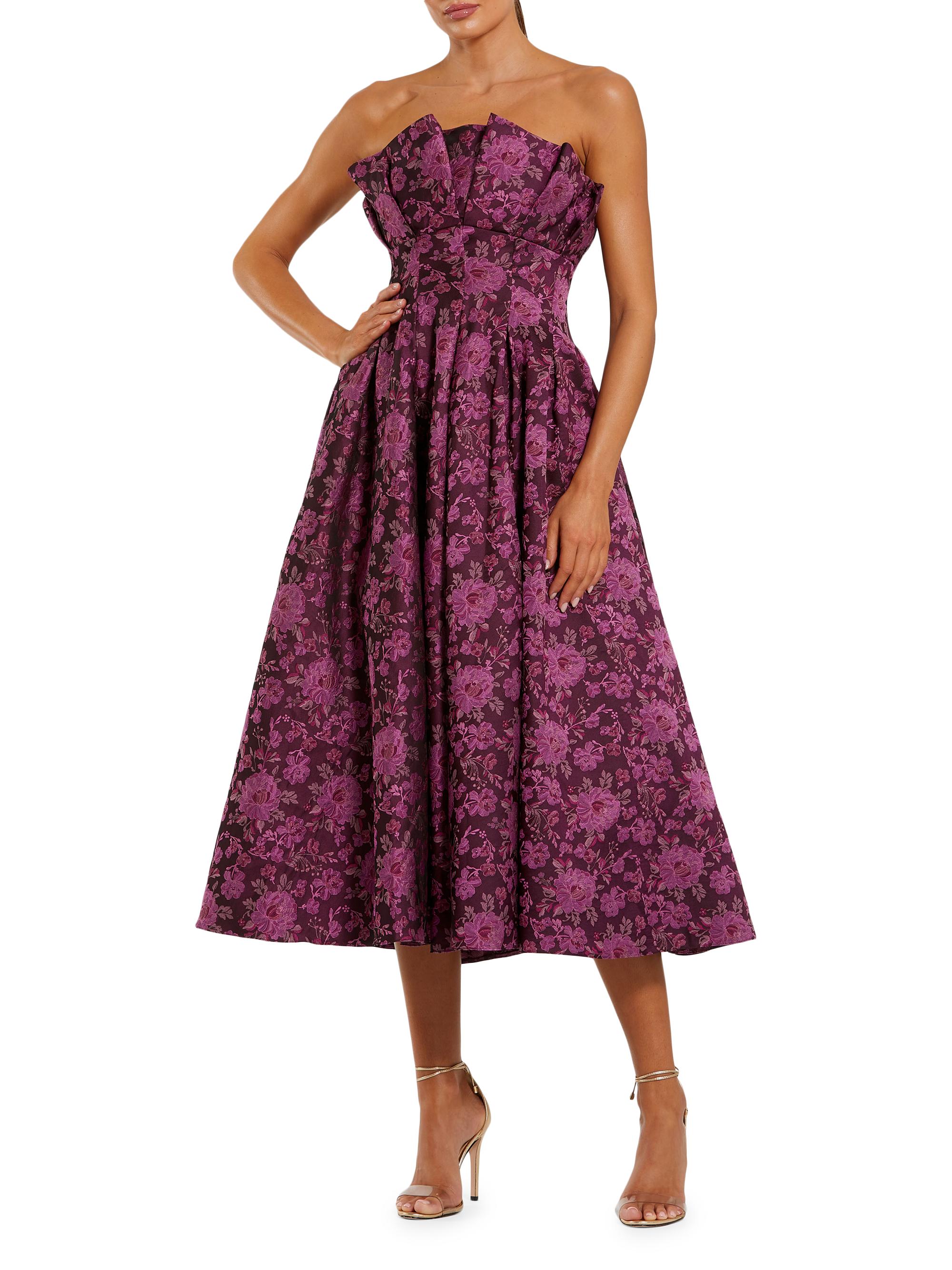 Mac Duggal Women's Ieena 2 Floral Bustier Strapless Midi-Dress - Magenta Multi