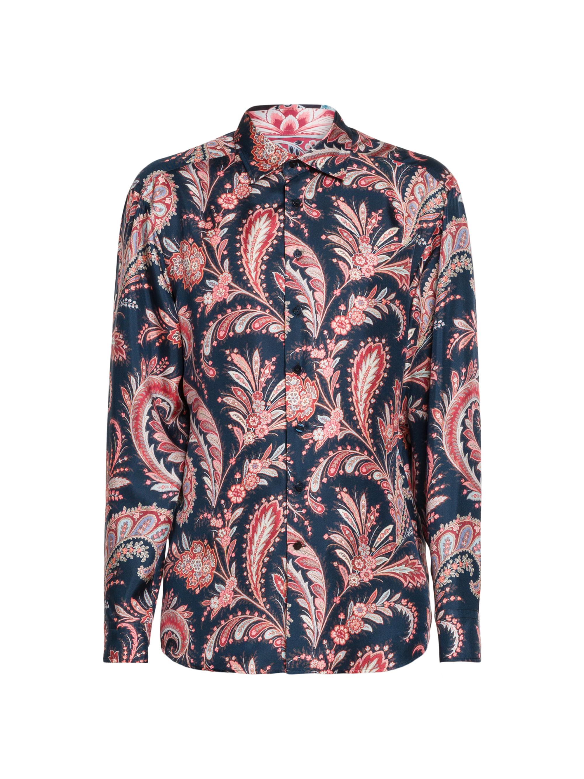Etro Men's Paisley Silk Button-Front Shirt - Print On Blue Base