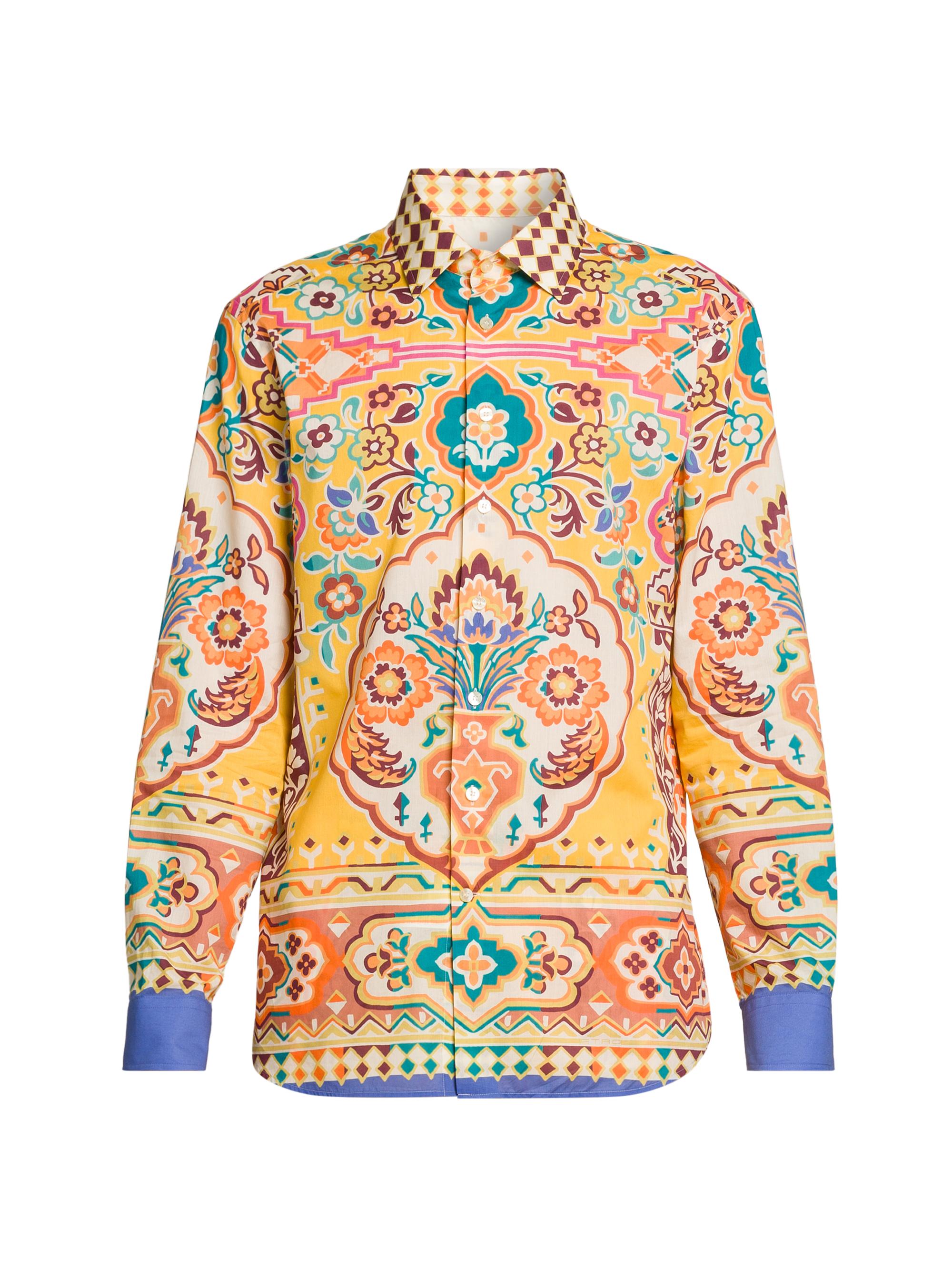 Etro Men's Tile Printed Cotton Button-Front Shirt - Printed Yellow Base