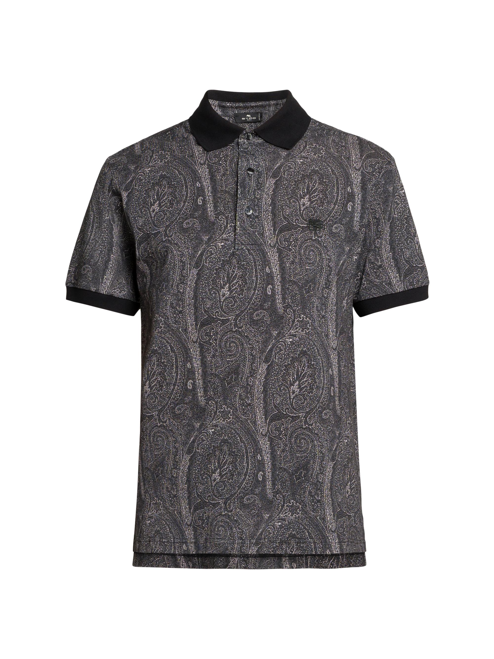 Etro Men's Paisley Cotton Polo Top - Print On Black Base
