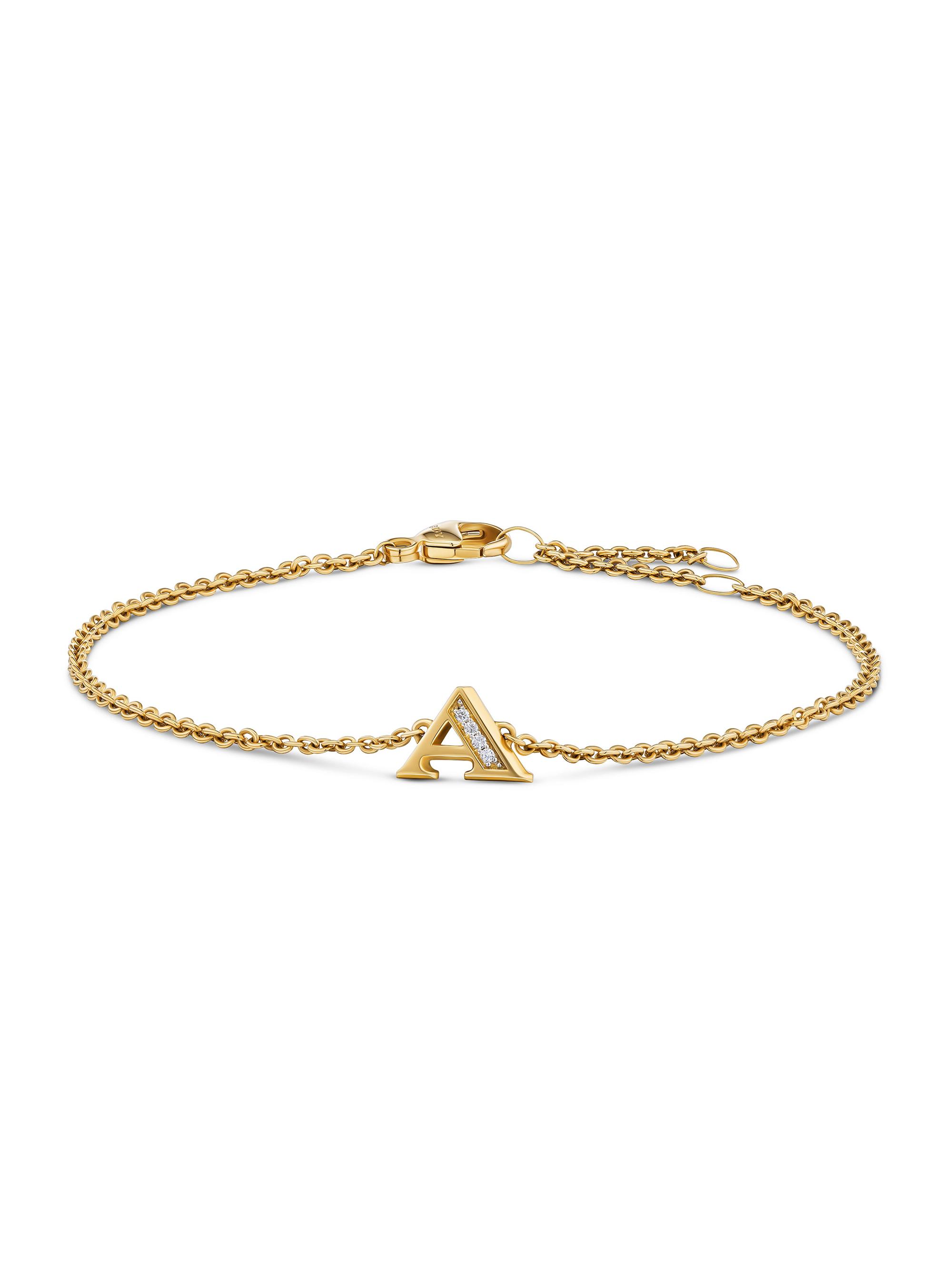 David Yurman Women's Petite Pavé Initial Chain Bracelet in 18K Yellow Gold - Initial A