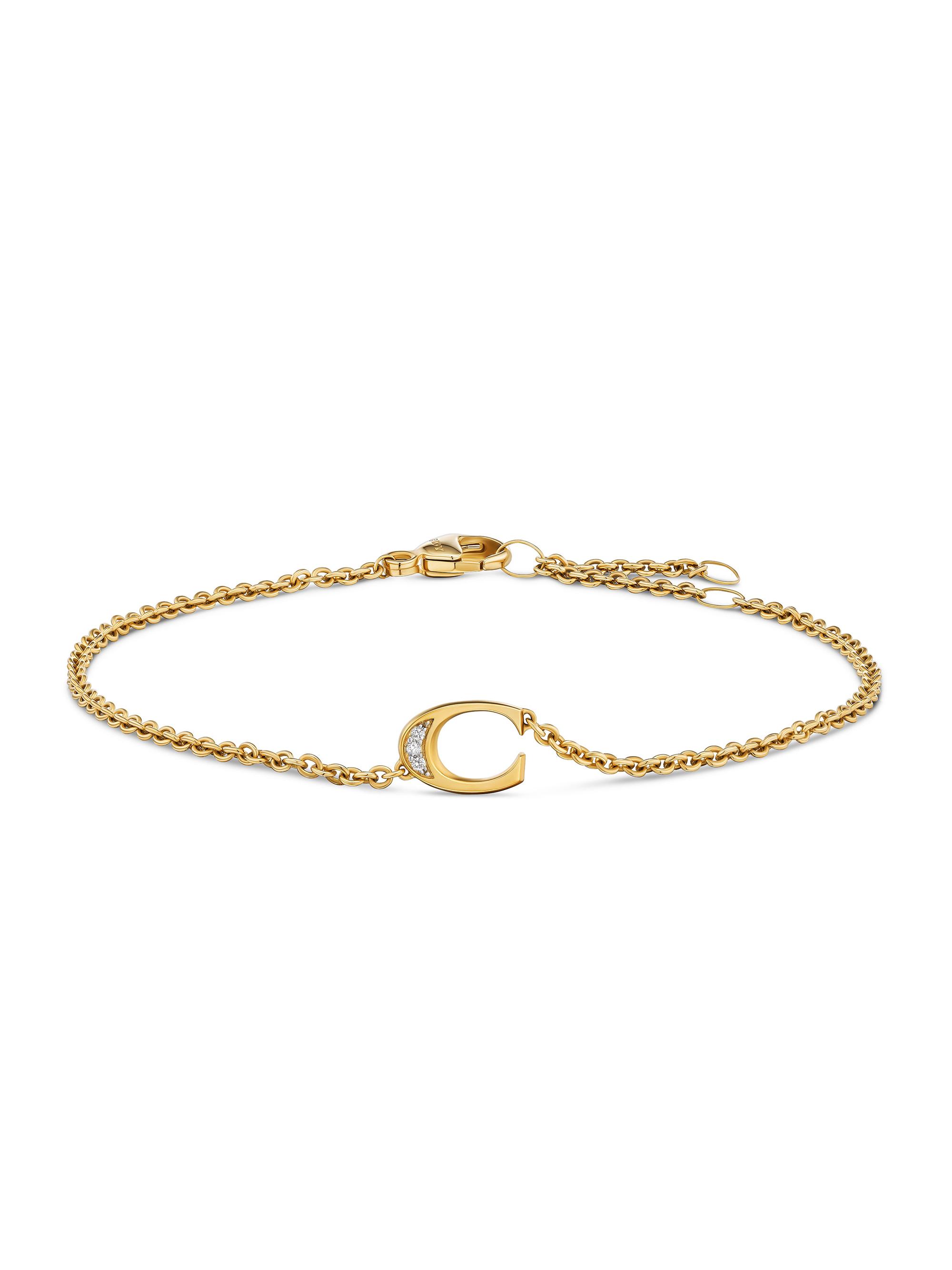 David Yurman Women's Petite Pavé Initial Chain Bracelet in 18K Yellow Gold - Initial C
