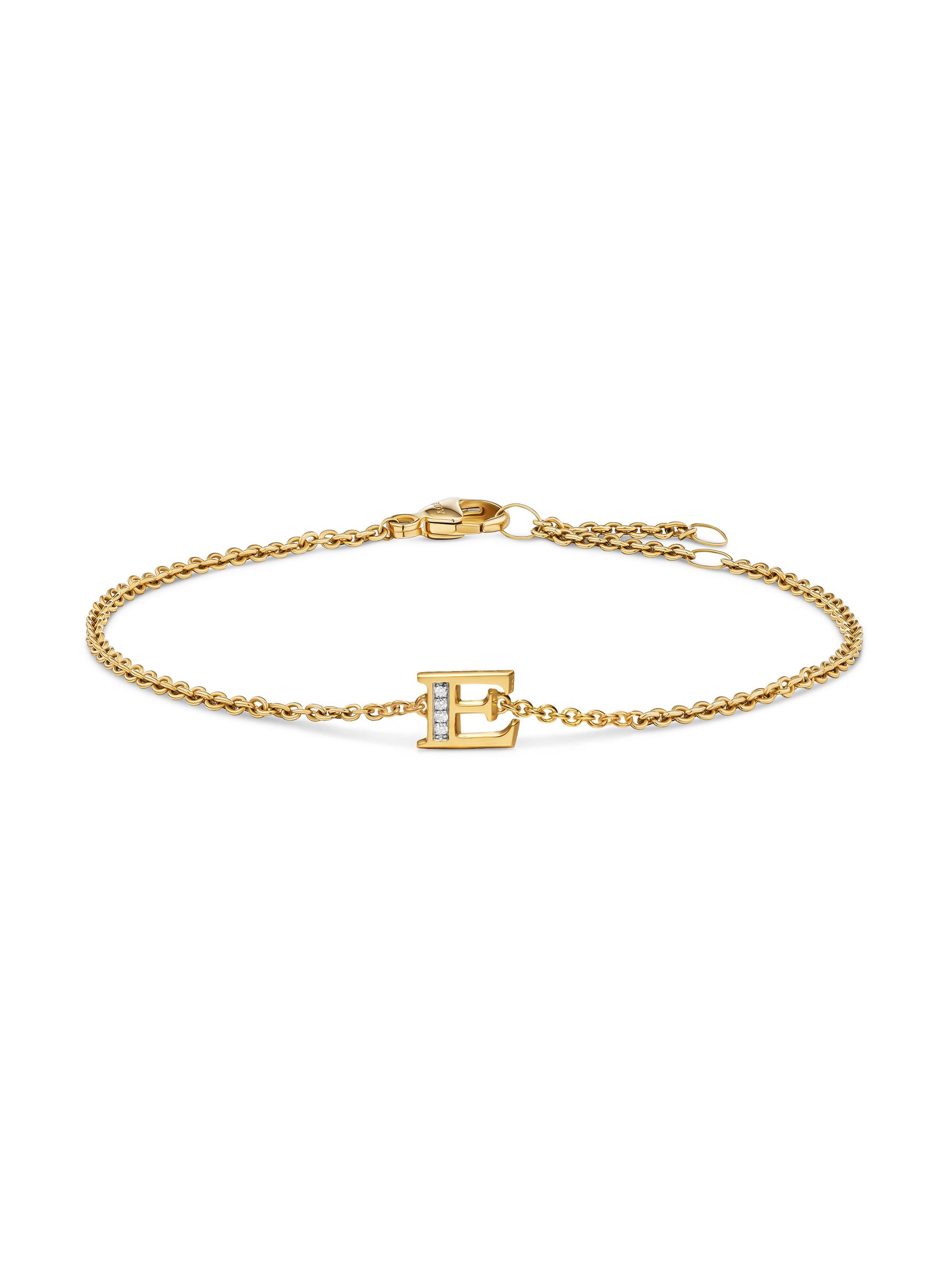 David Yurman Women's Petite Pavé Initial Chain Bracelet in 18K Yellow Gold - Initial E