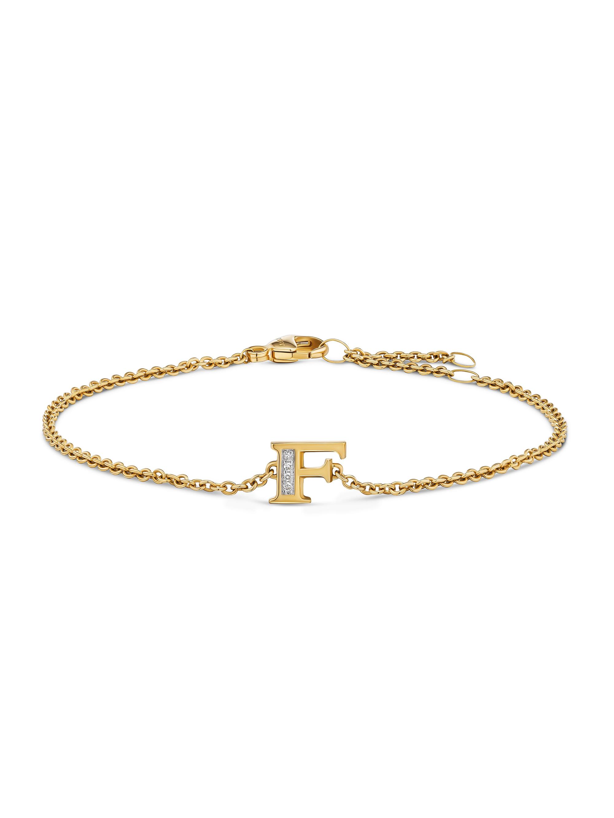 David Yurman Women's Petite Pavé Initial Chain Bracelet in 18K Yellow Gold - Initial F