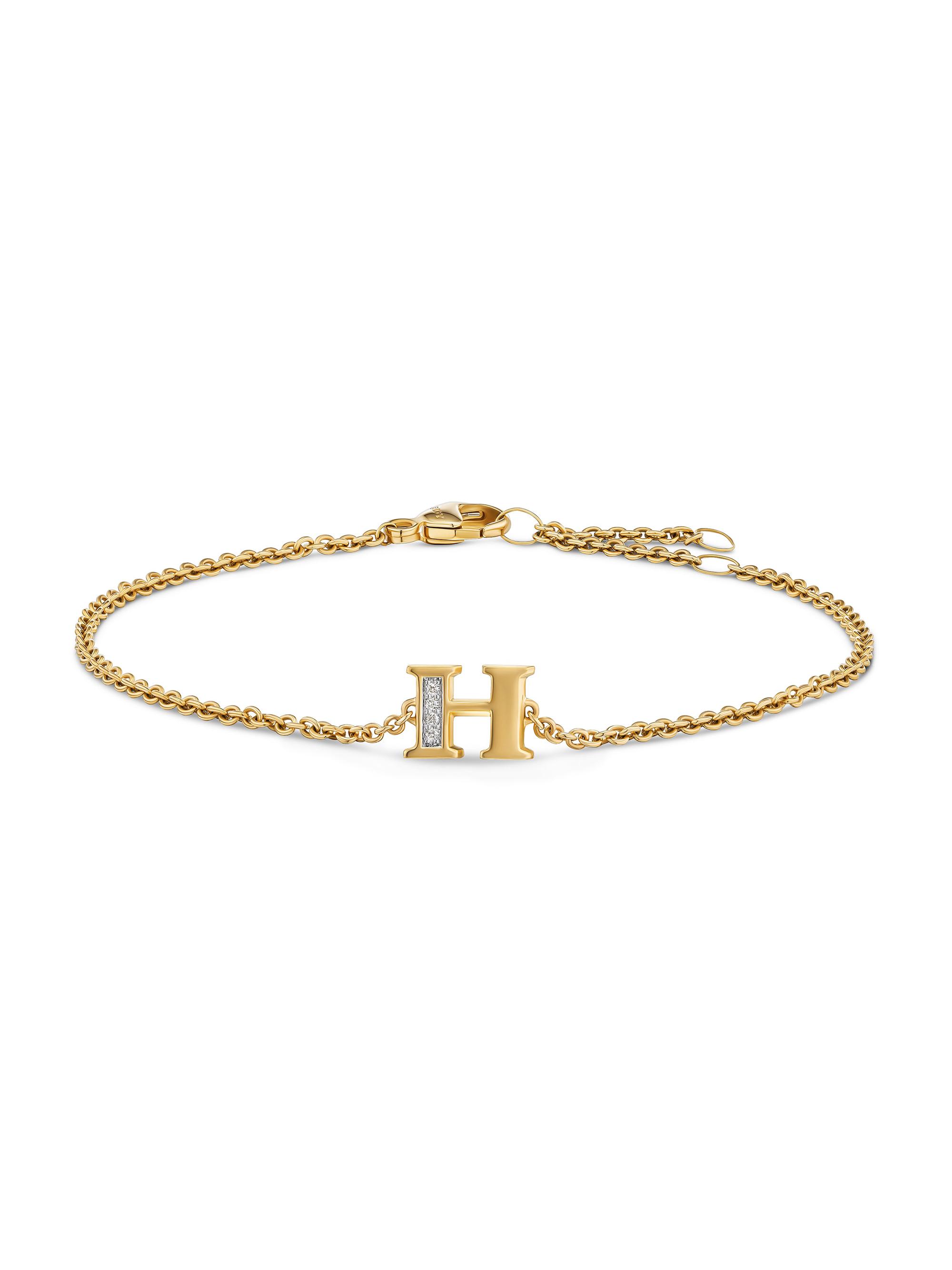 David Yurman Women's Petite Pavé Initial Chain Bracelet in 18K Yellow Gold - Initial H
