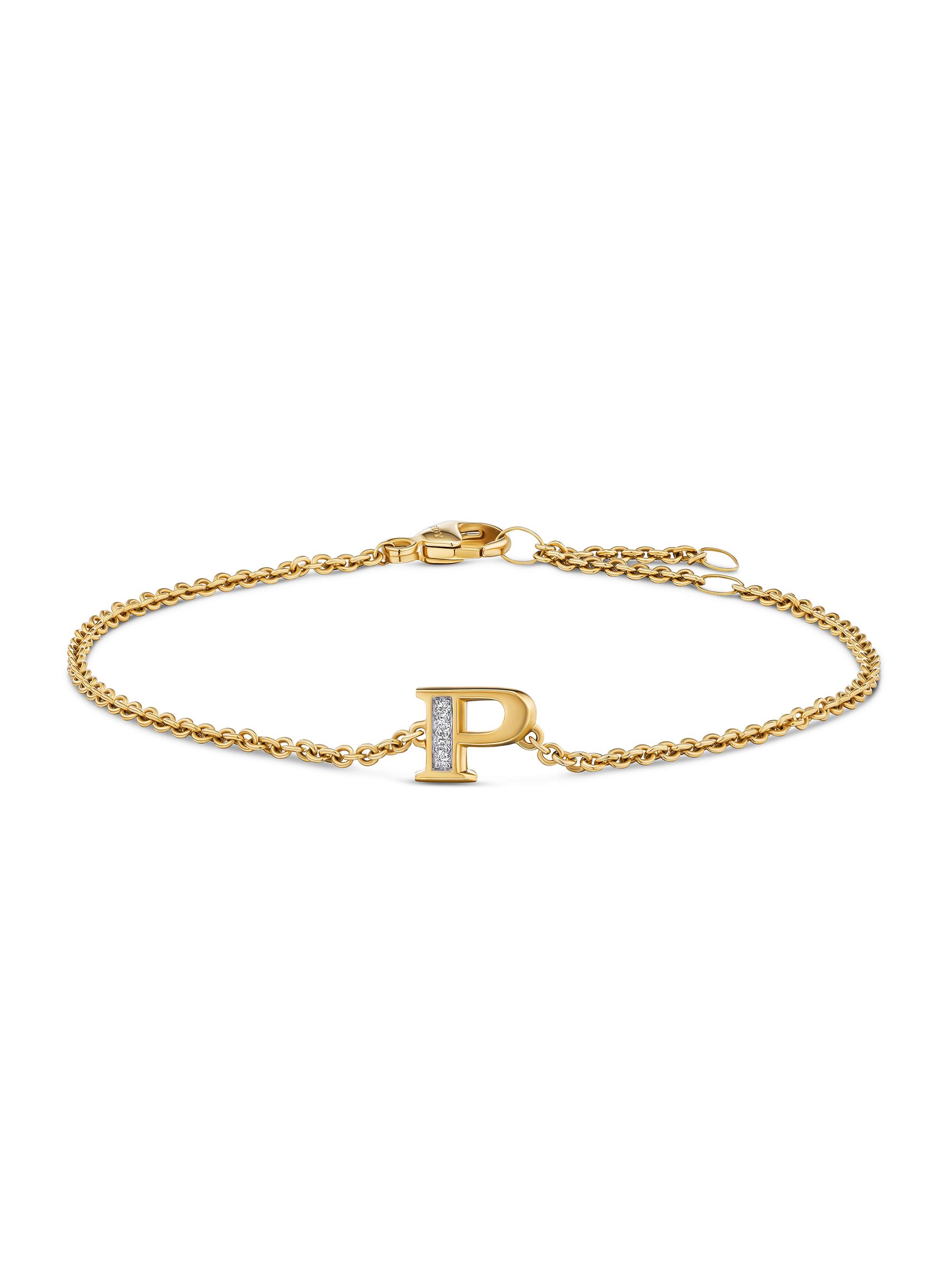 David Yurman Women's Petite Pavé Initial Chain Bracelet in 18K Yellow Gold - Initial P