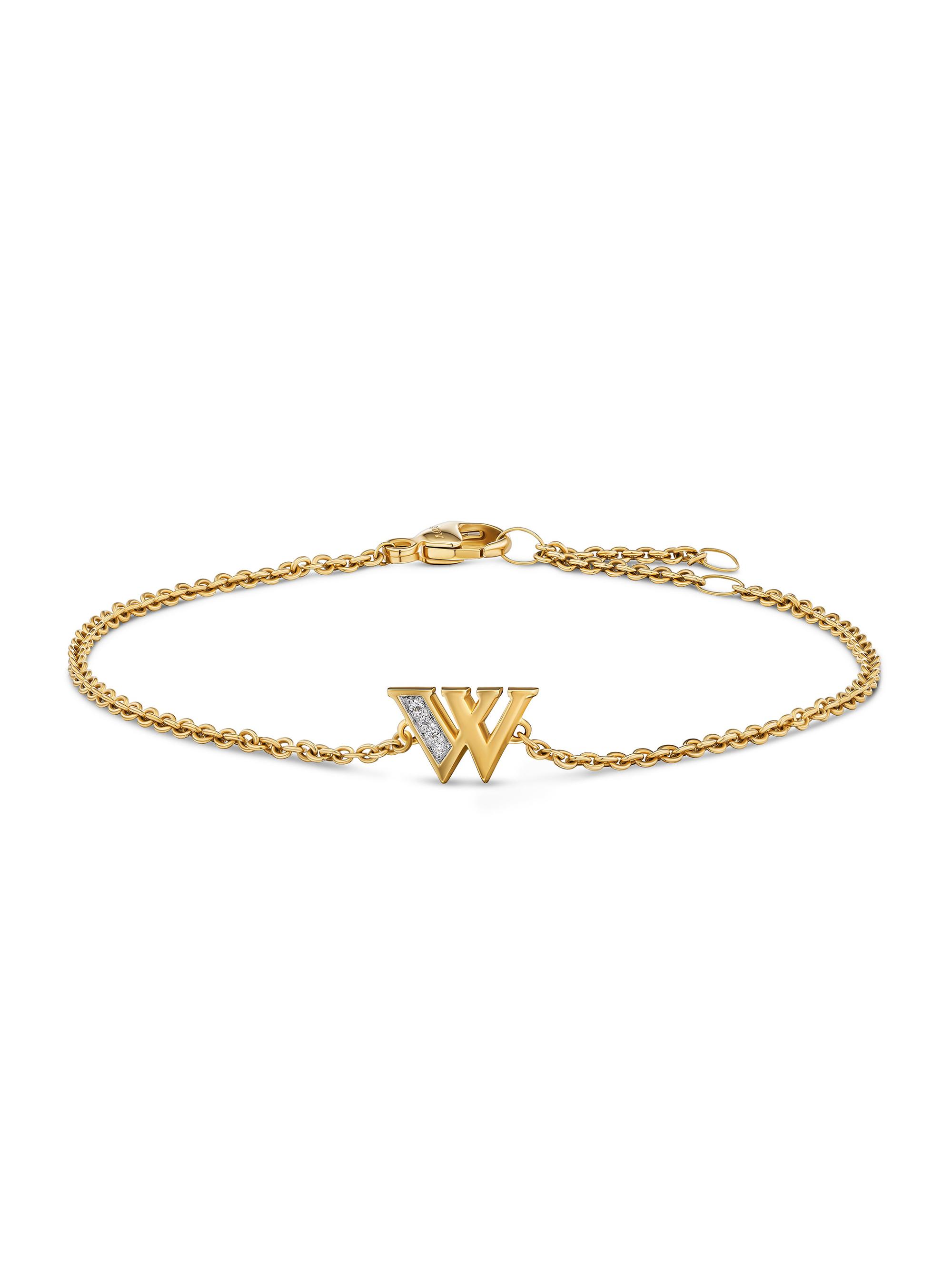 David Yurman Women's Petite Pavé Initial Chain Bracelet in 18K Yellow Gold - Initial W