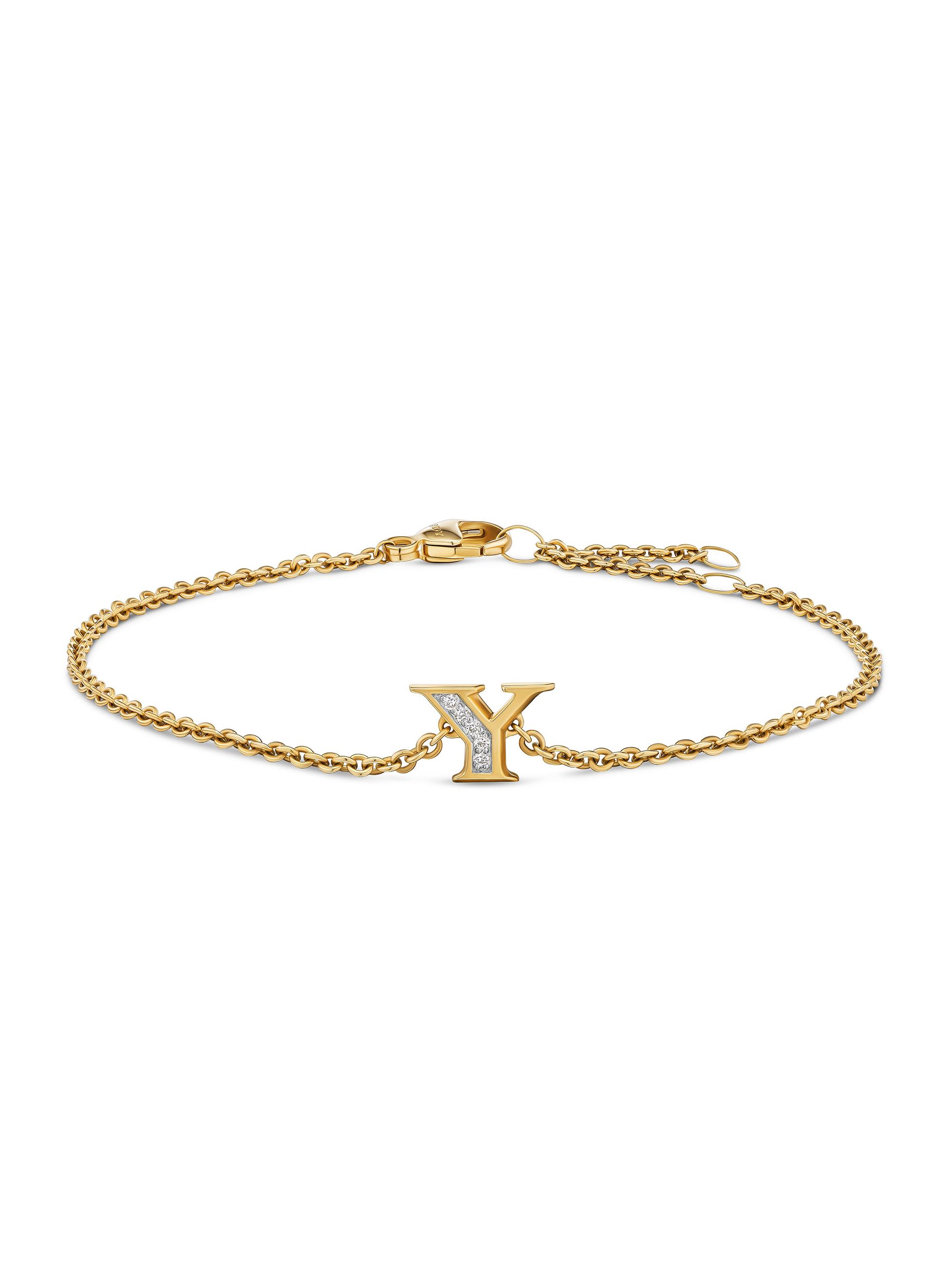David Yurman Women's Petite Pavé Initial Chain Bracelet in 18K Yellow Gold - Initial Y