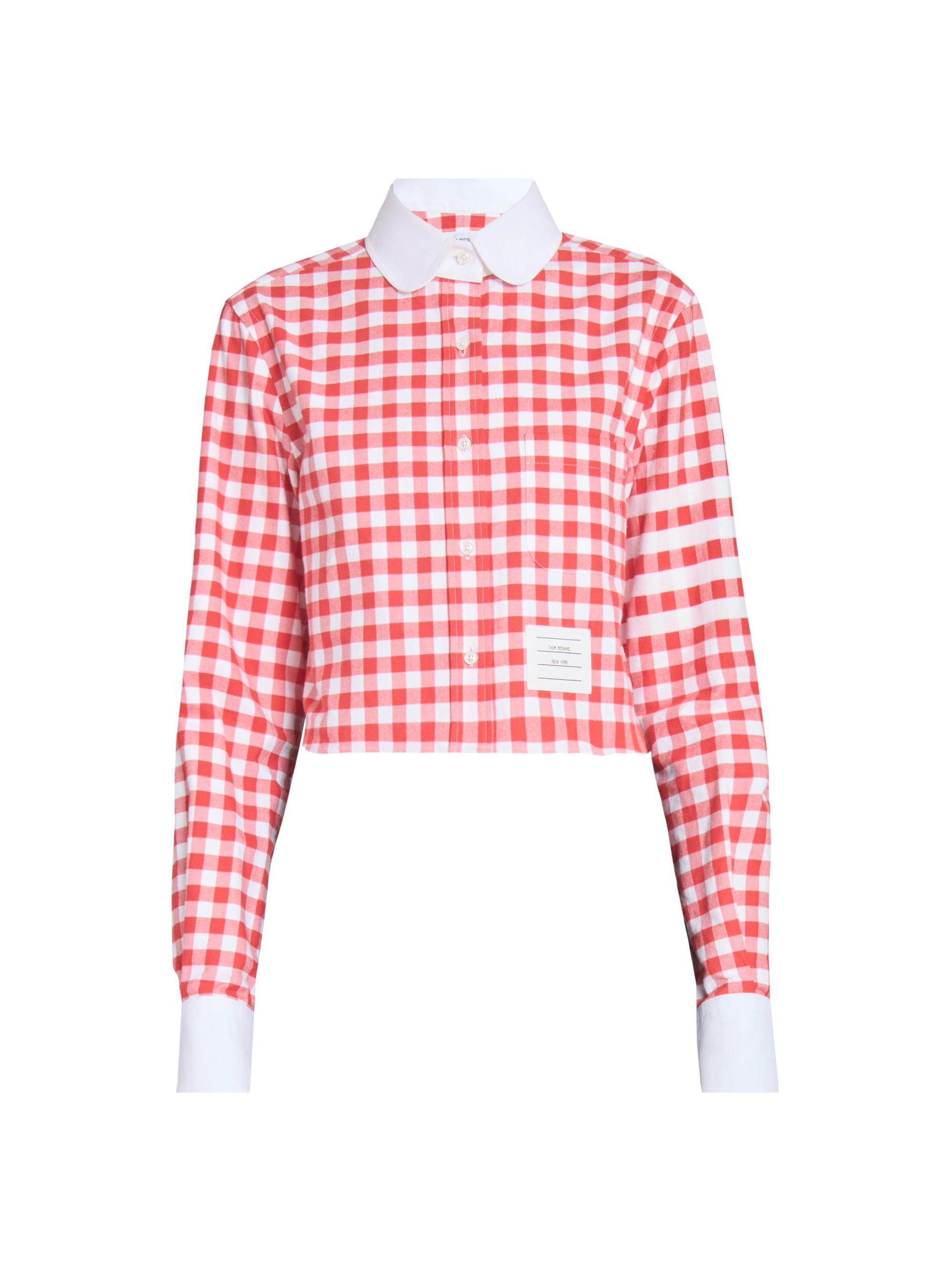 Thom Browne Women's Gingham Checked Cotton Crop Shirt - Red