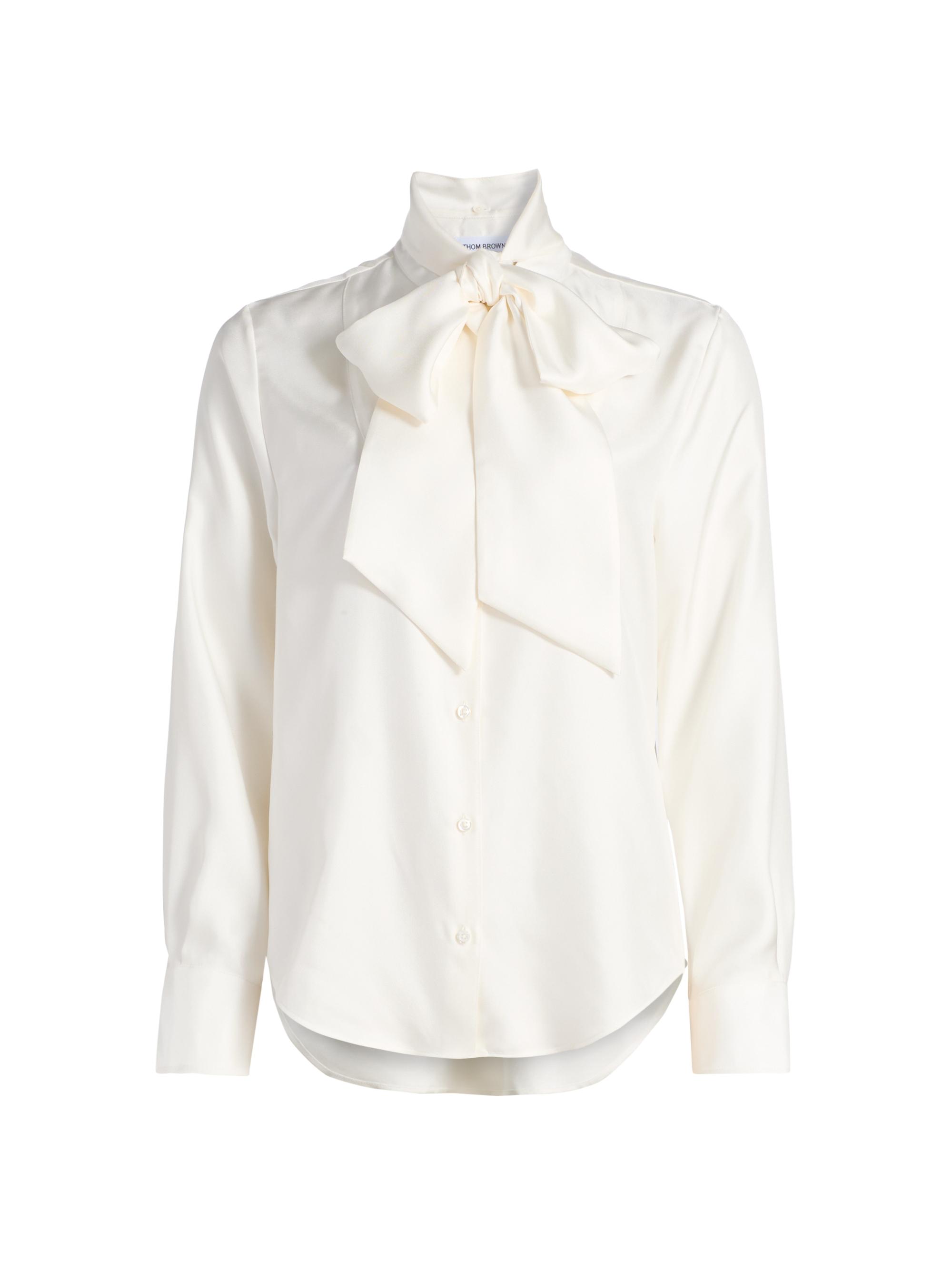 Thom Browne Women's Bow Silk Twill Shirt - White