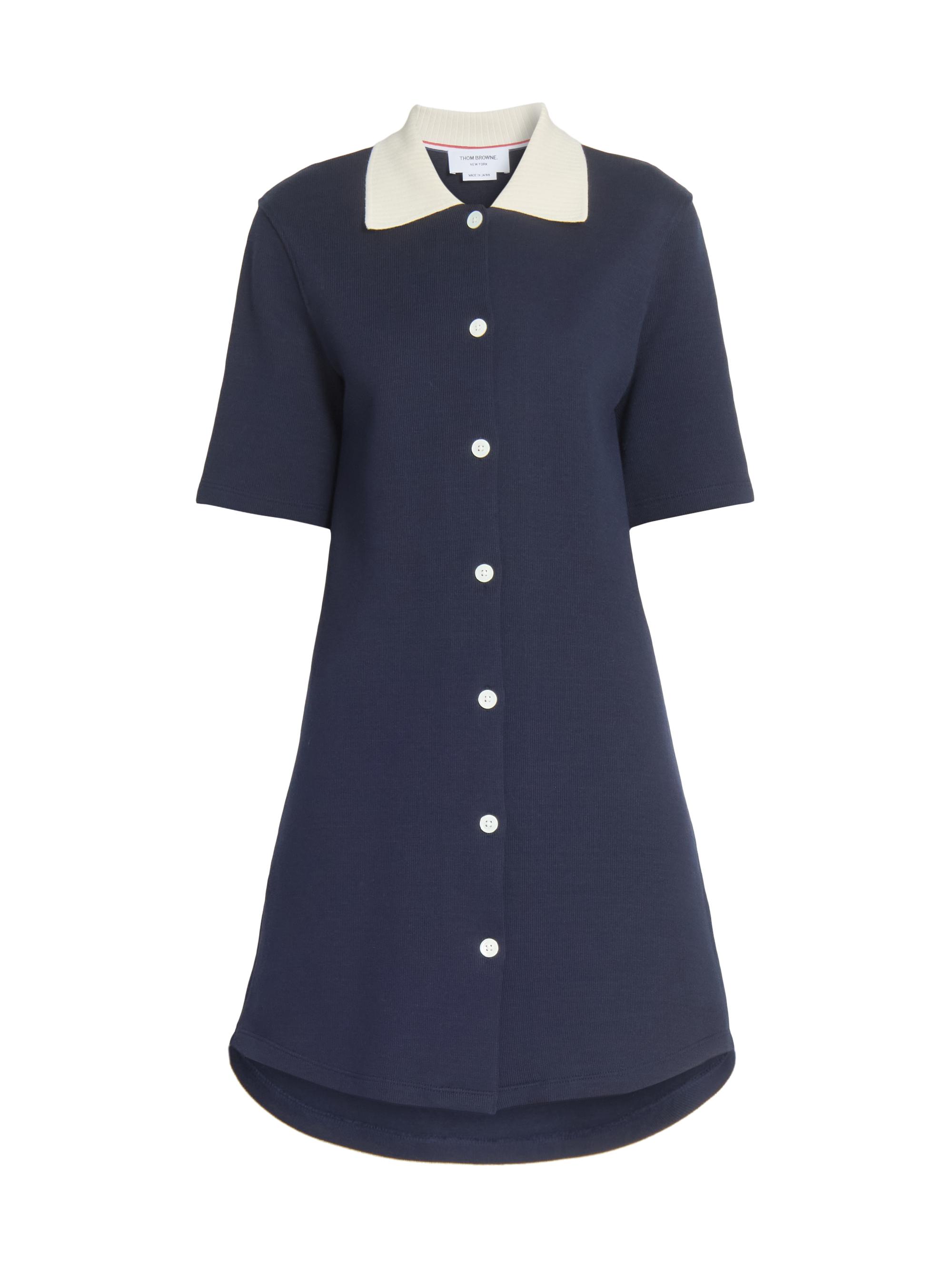 Thom Browne Women's Contrast-Trim Cotton Short-Sleeve Mini-Shirtdress - Navy