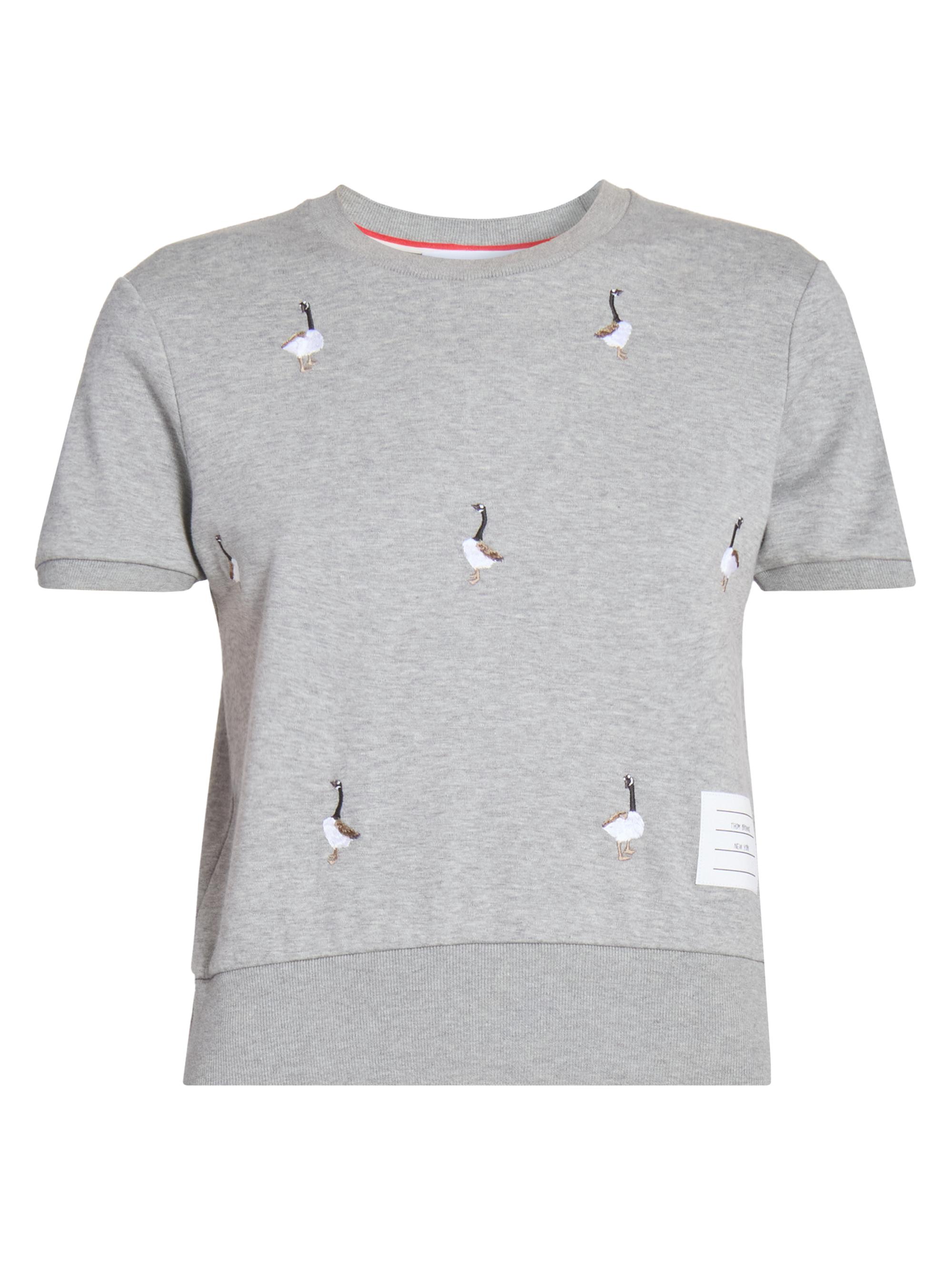 Thom Browne Women's Goose-Printed Cotton T-Shirt - Light Grey