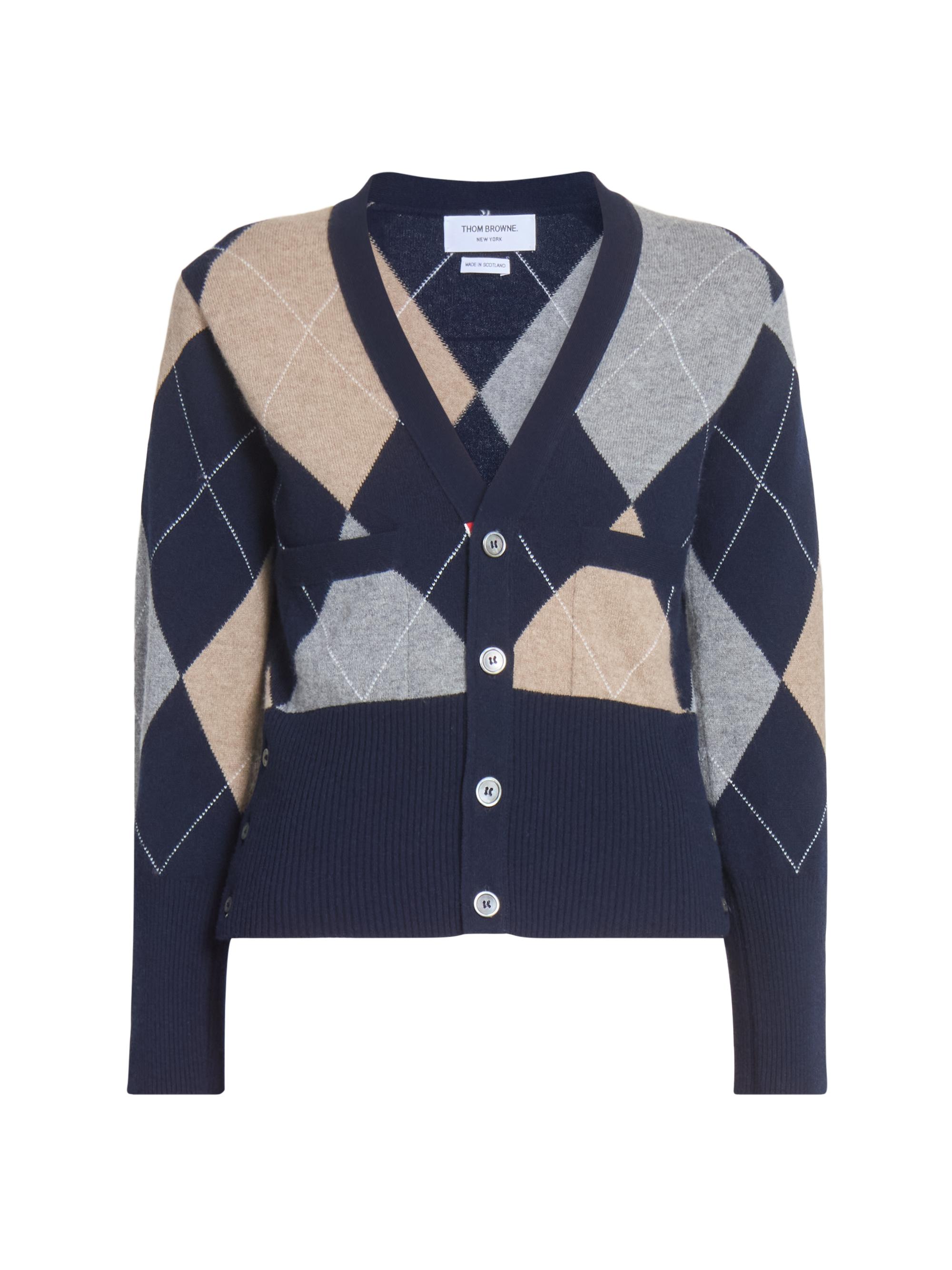 Thom Browne Women's Argyle V-Neck Cashmere Cardigan - Navy
