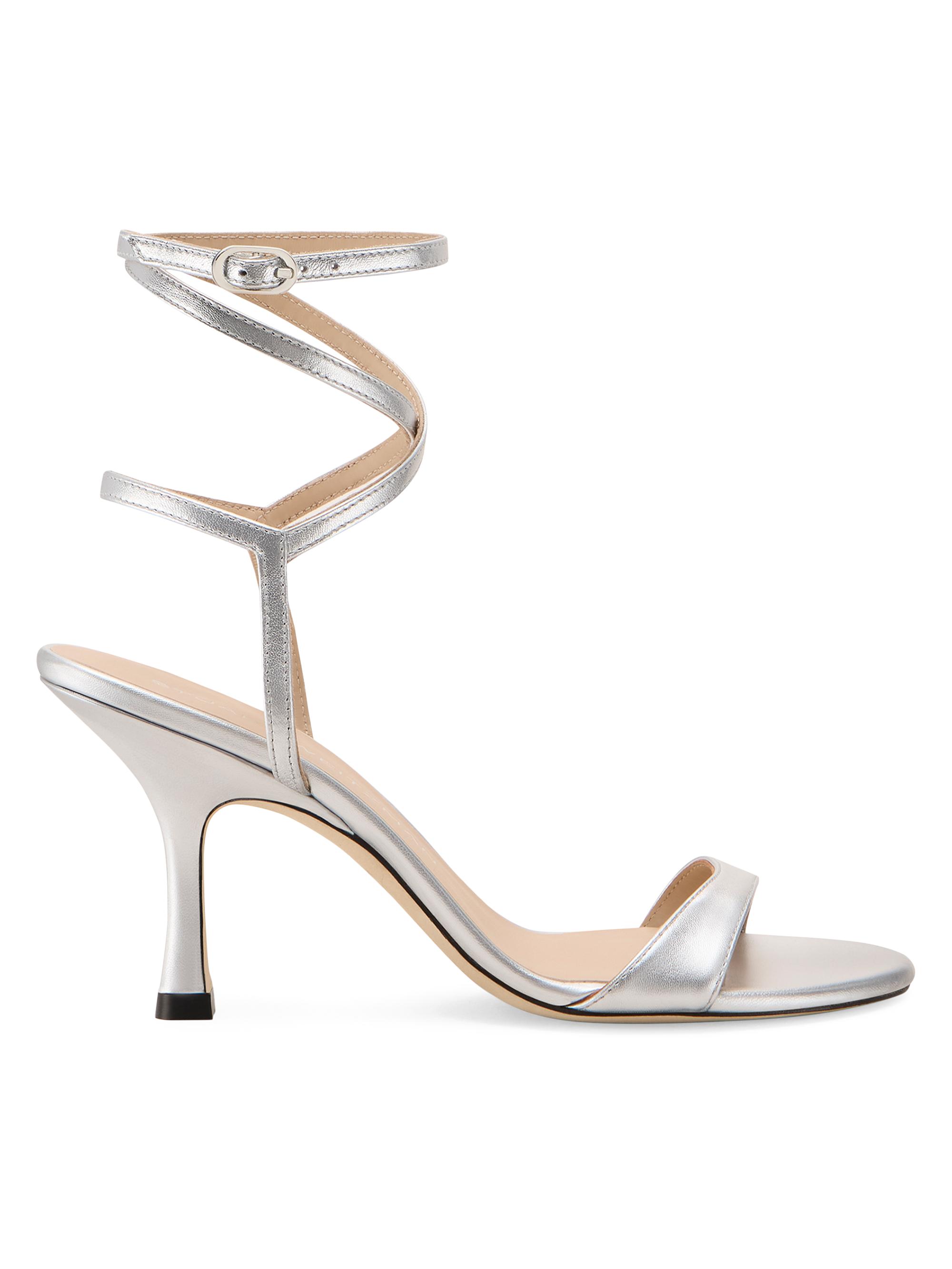 Stuart Weitzman Women's Nudist 85MM Leather Wrap Sandals - Silver