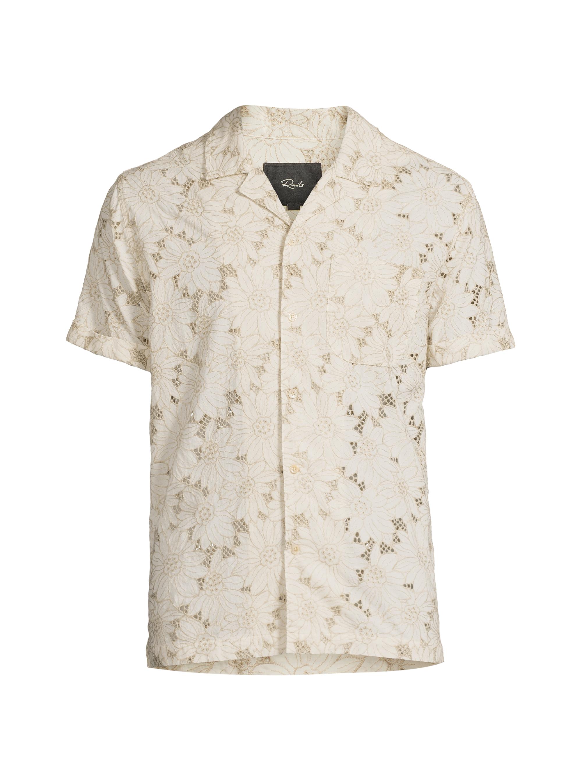 Rails Men's Tyler Floral Embroidered Short-Sleeve Shirt - Khaki White Sunflower