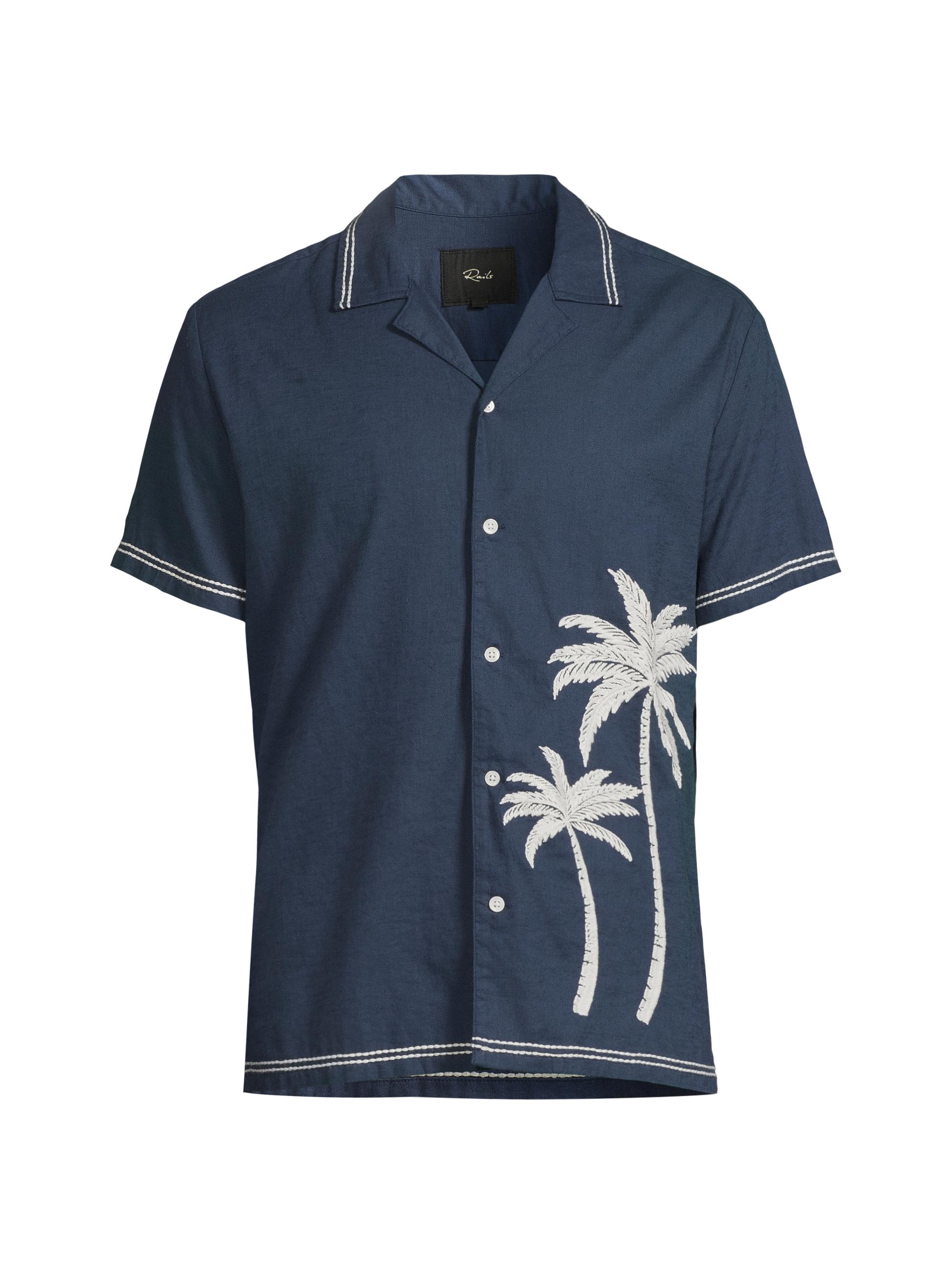 Rails Men's Gibson Palm Embroidered Linen-Blend Shirt - Navy White Palm