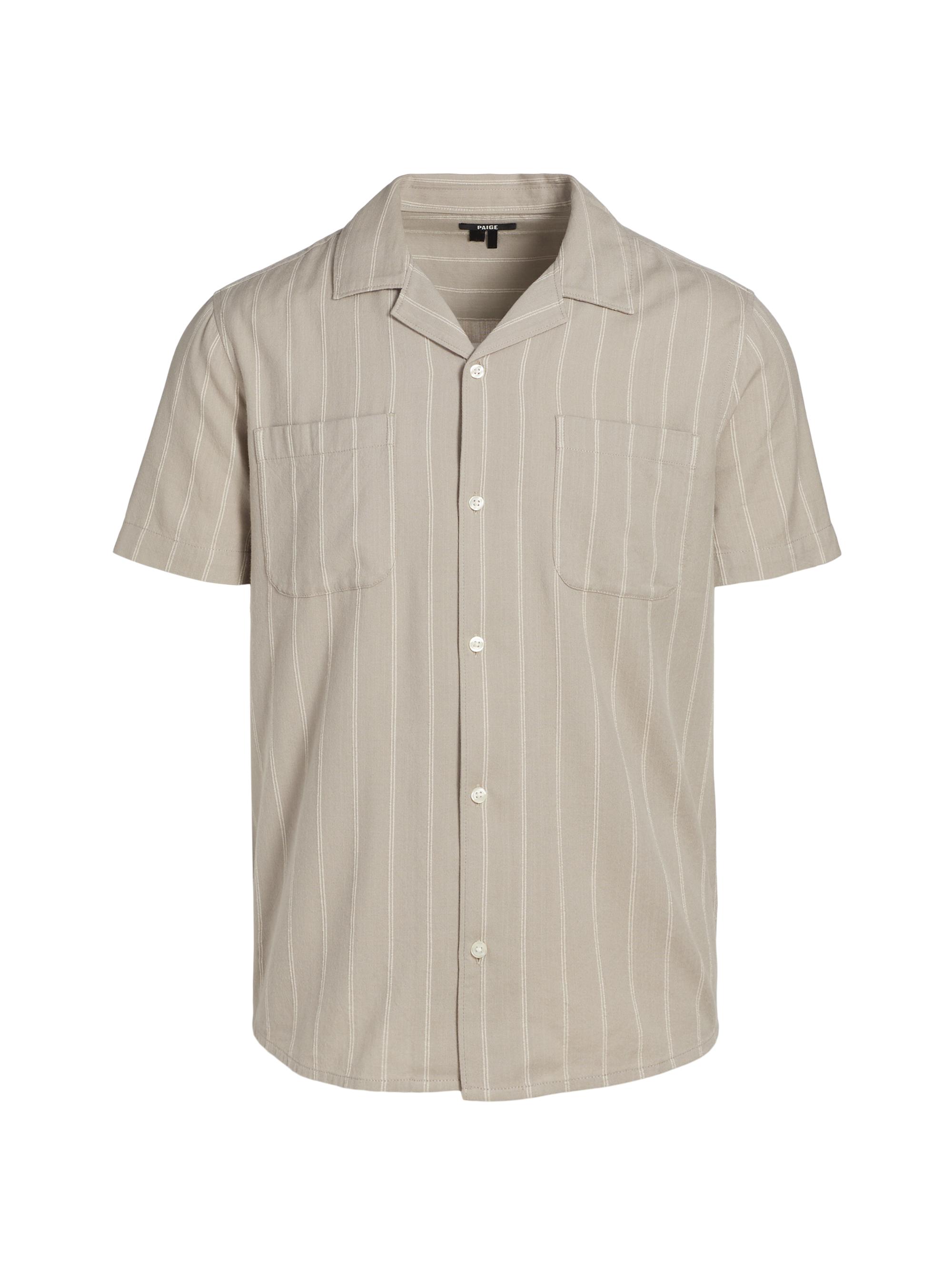 Paige Men's Jacobson Striped Cotton-Blend Shirt - Faint Thunder Stripe