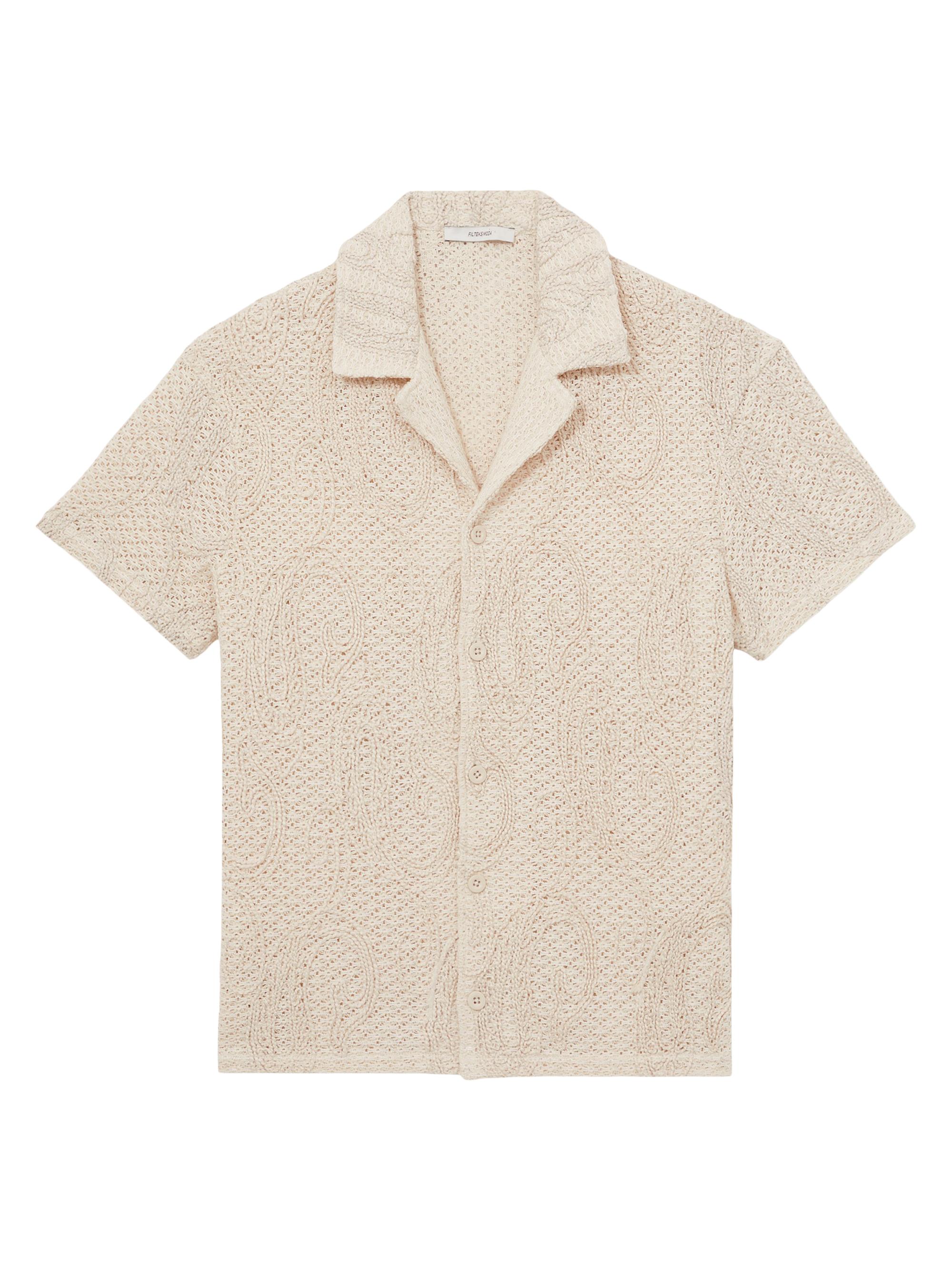 Reiss Men's Crochet Camp Shirt - Oatmeal