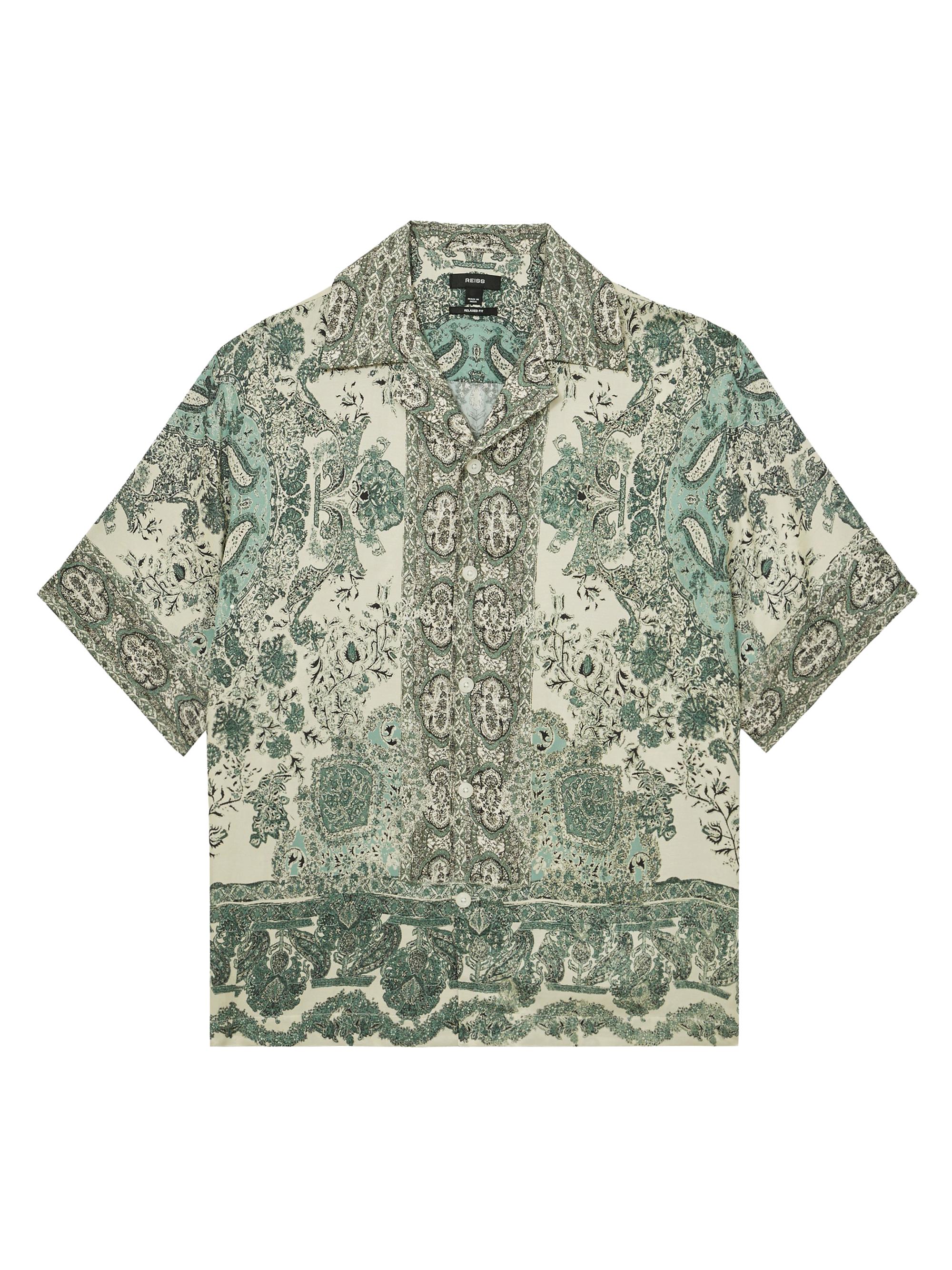 Reiss Men's Paisley Print Camp Shirt - Green