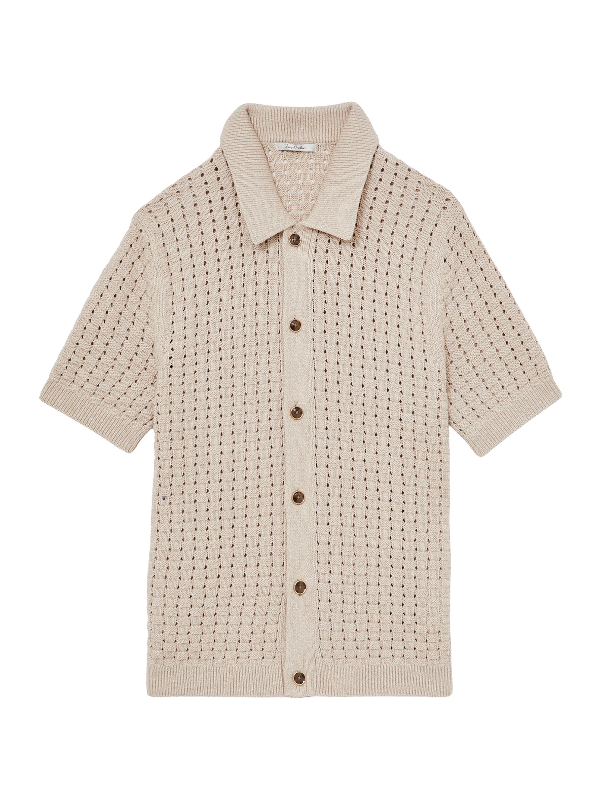Reiss Men's Button Through Crochet Shirt - Stone