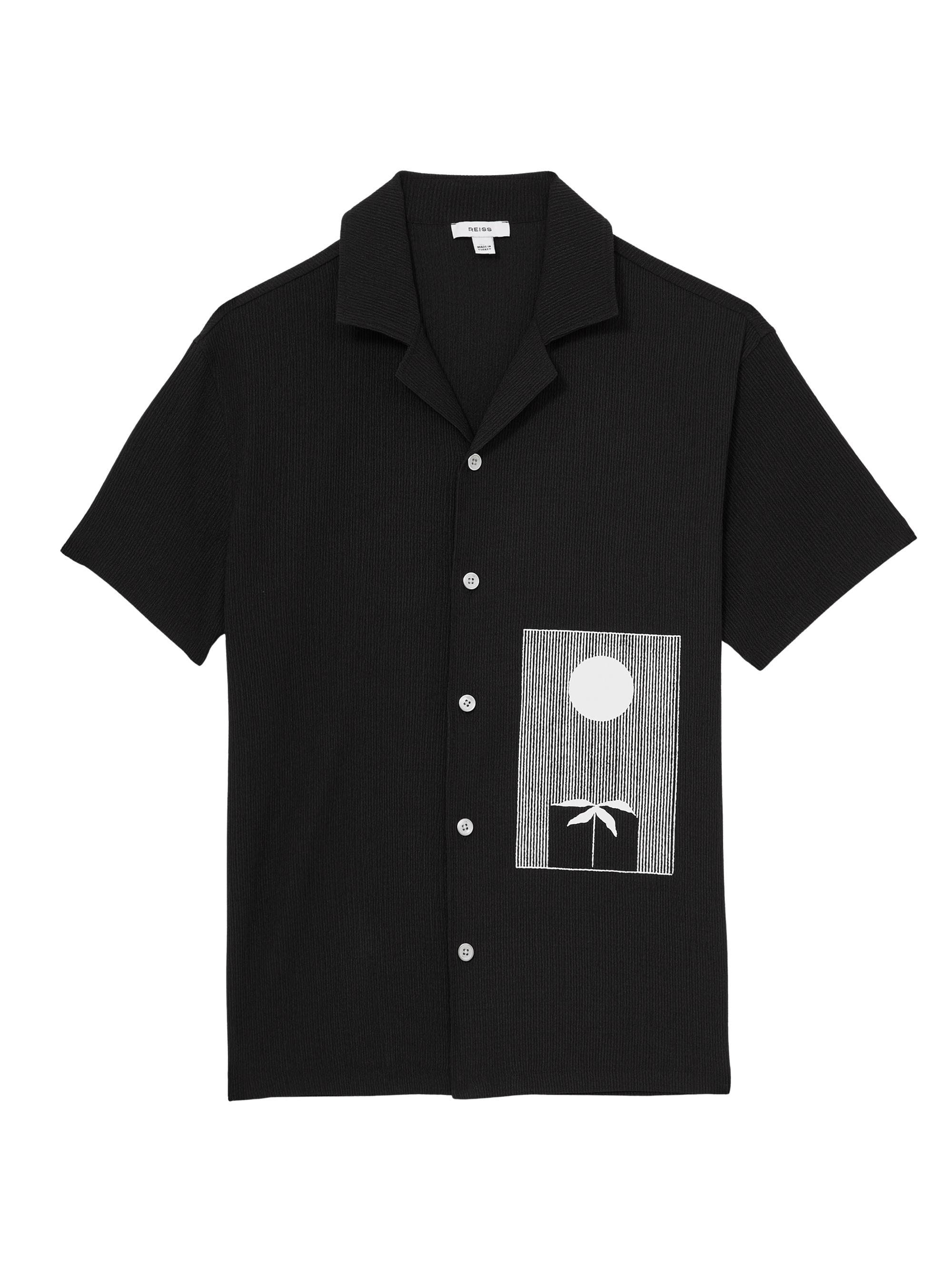 Reiss Men's Abstract Print Cuban Shirt - Black