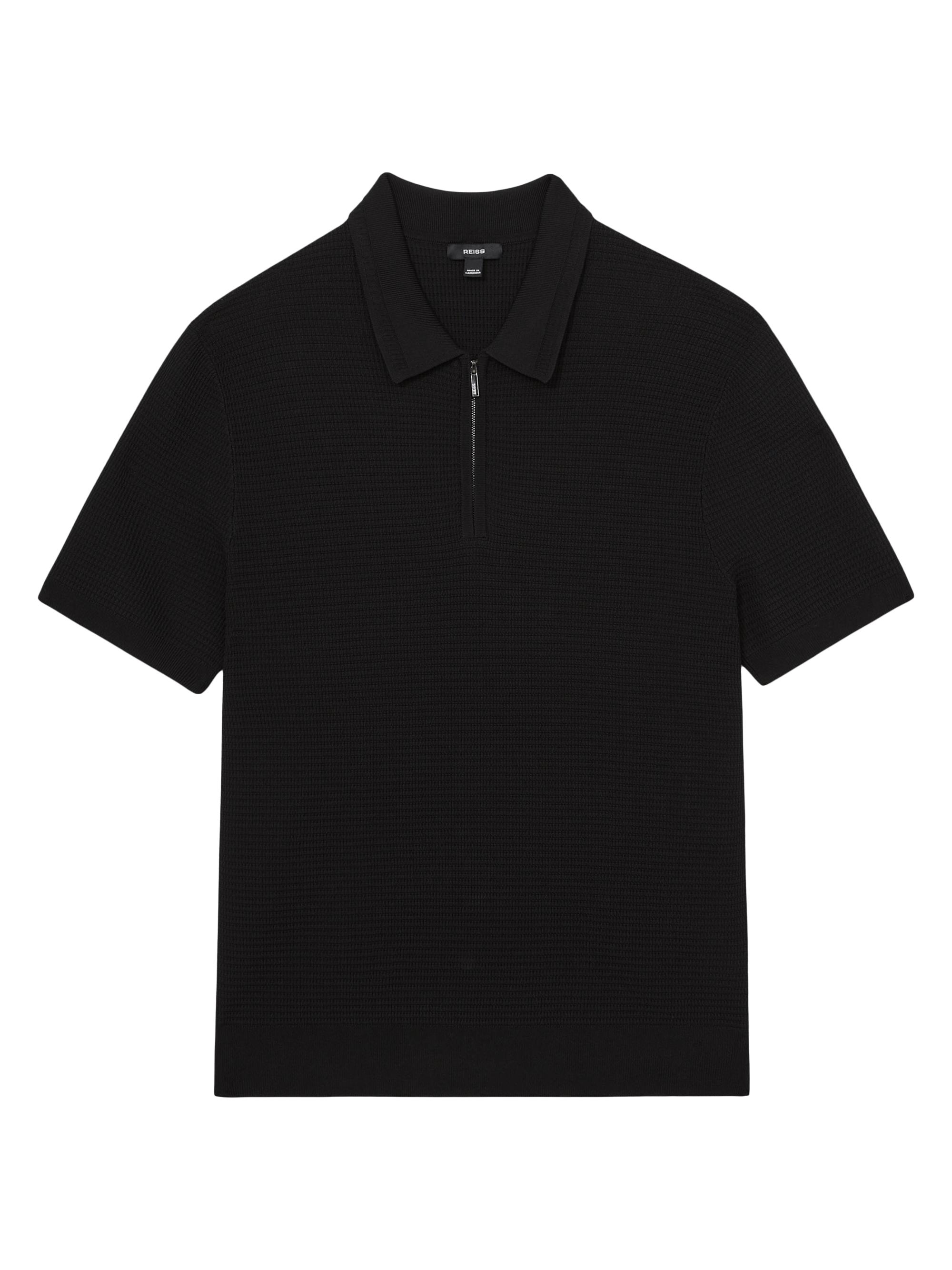 Reiss Men's Regis Zip-Front Polo Shirt - Black