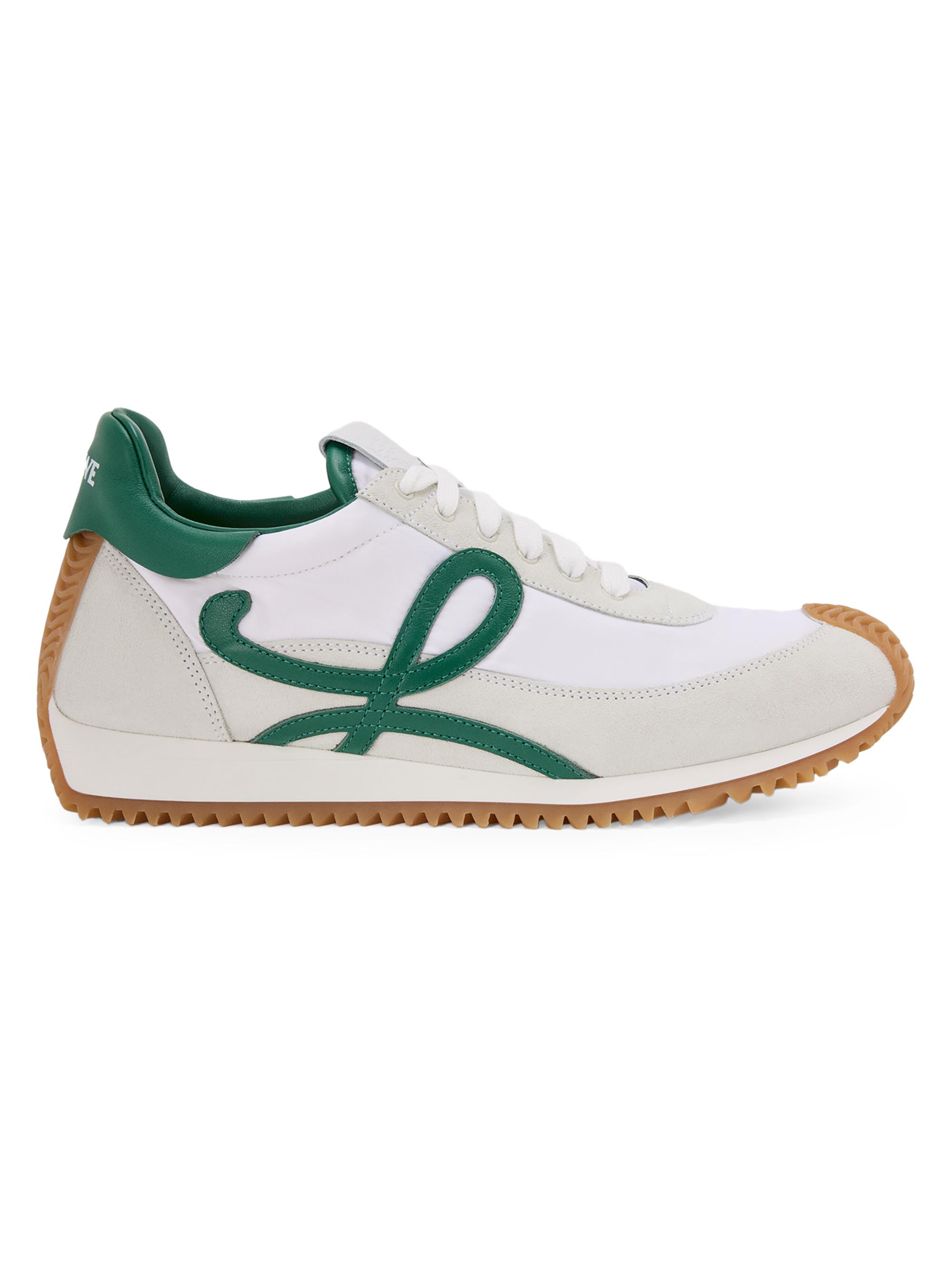 LOEWE Men's Flow Runner 2.0 Leather & Suede Low-Top Sneakers - White Dark Green
