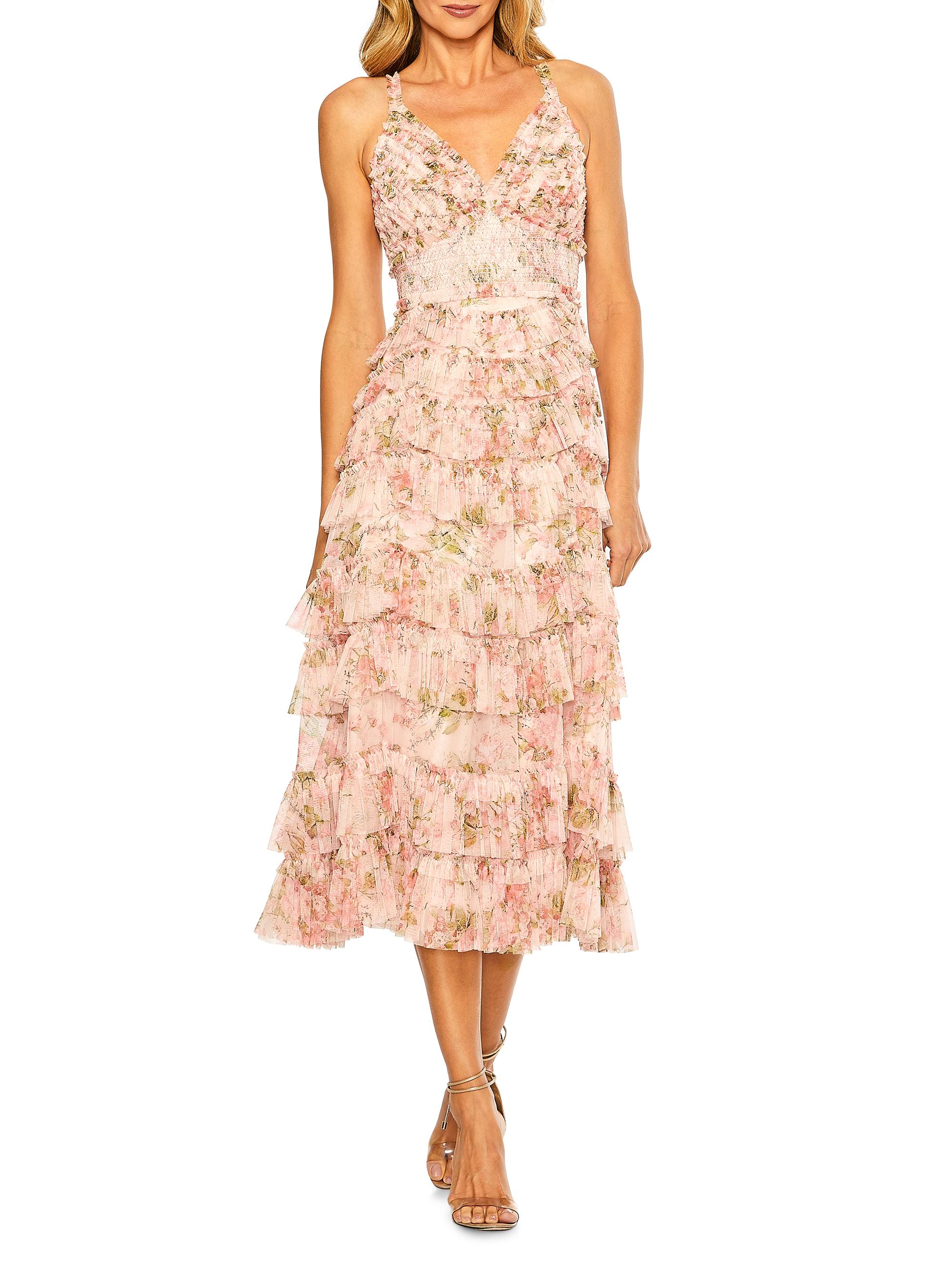 Mac Duggal Women's Floral Ruffled Sleeveless Midi-Dress - Blush Muti