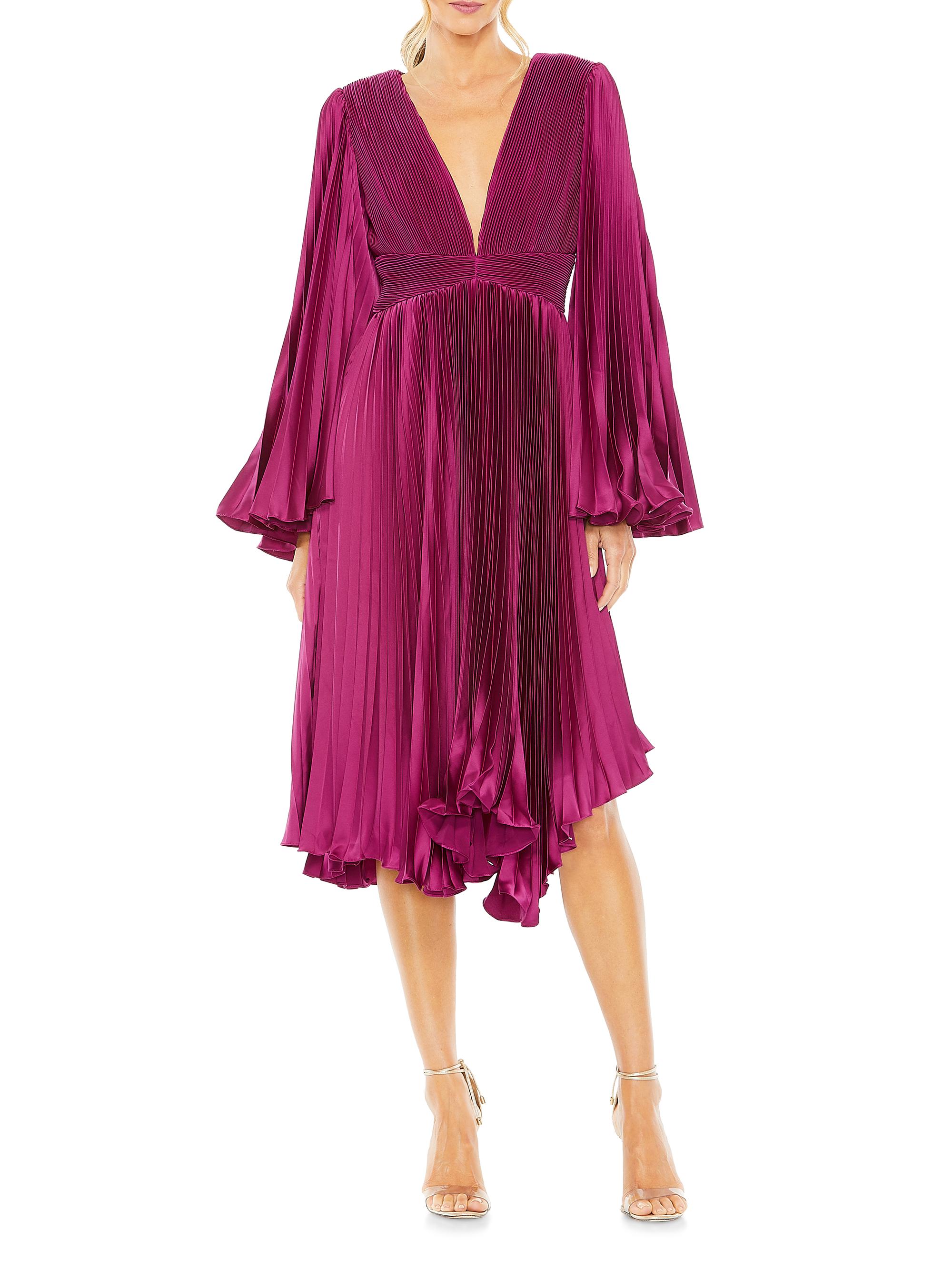 Mac Duggal Women's Pleated Satin Cocktail Midi-Dress - Berry