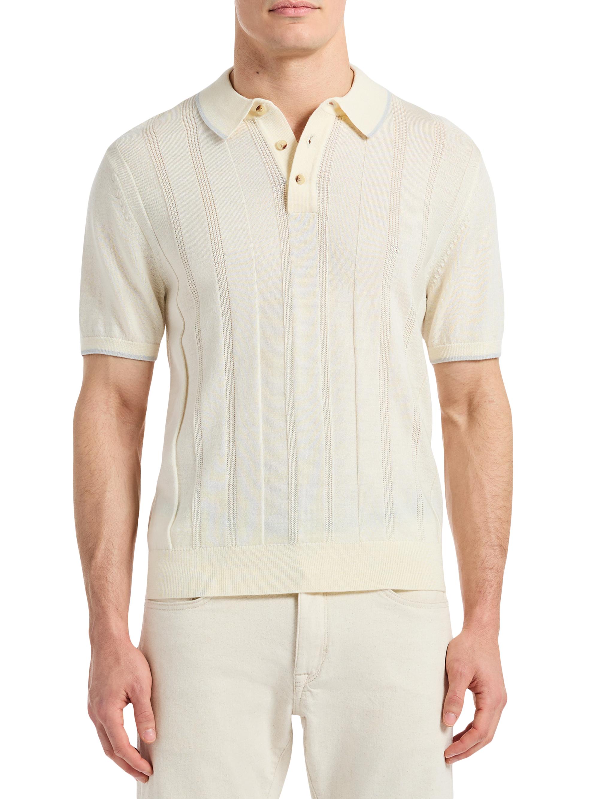 Robert Graham Men's Edvan Striped Wool-Blend Polo Sweater - Off White