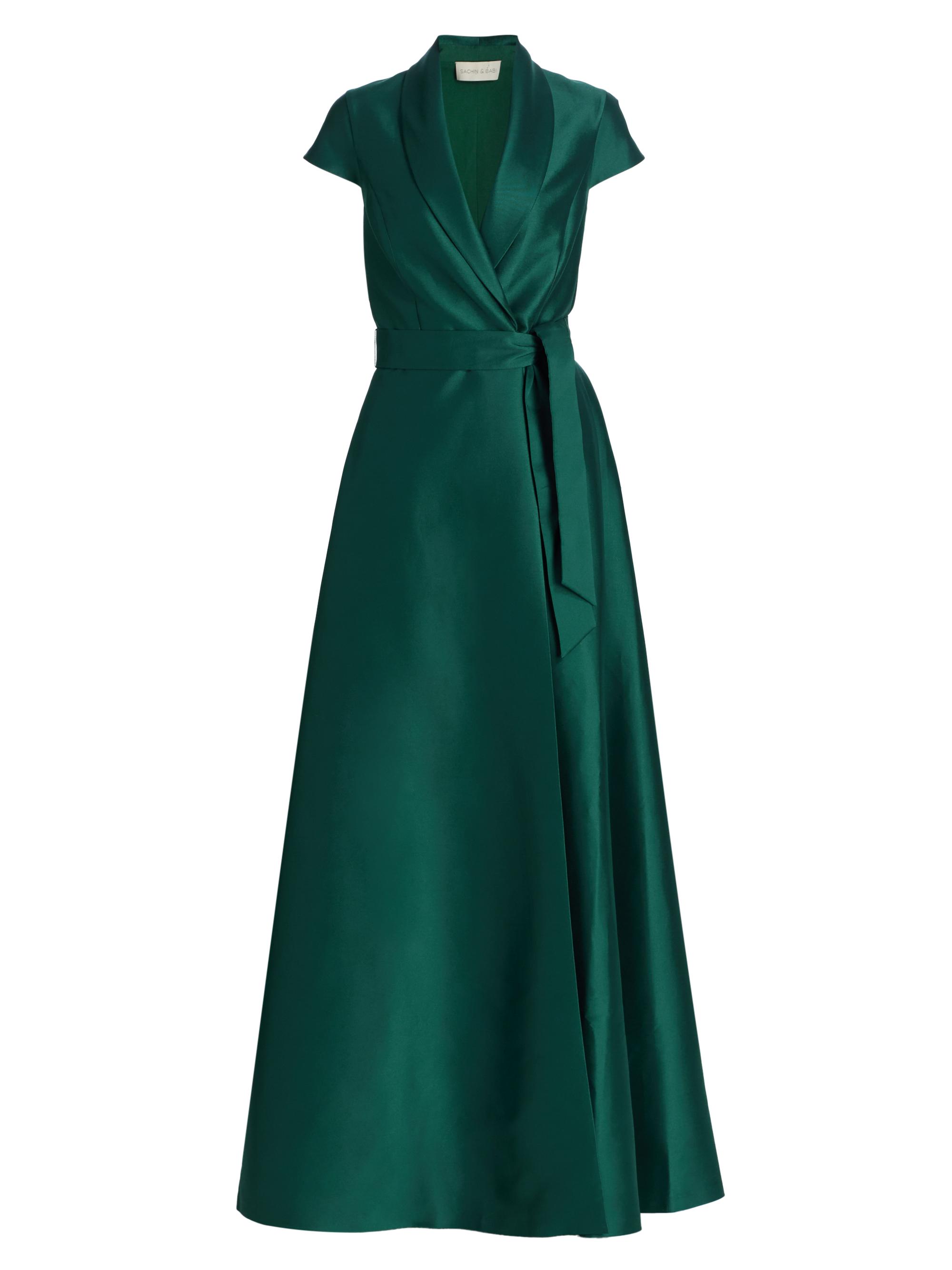 Sachin & Babi Women's Etienne Shawl Collar Wrap Gown - Forest Green