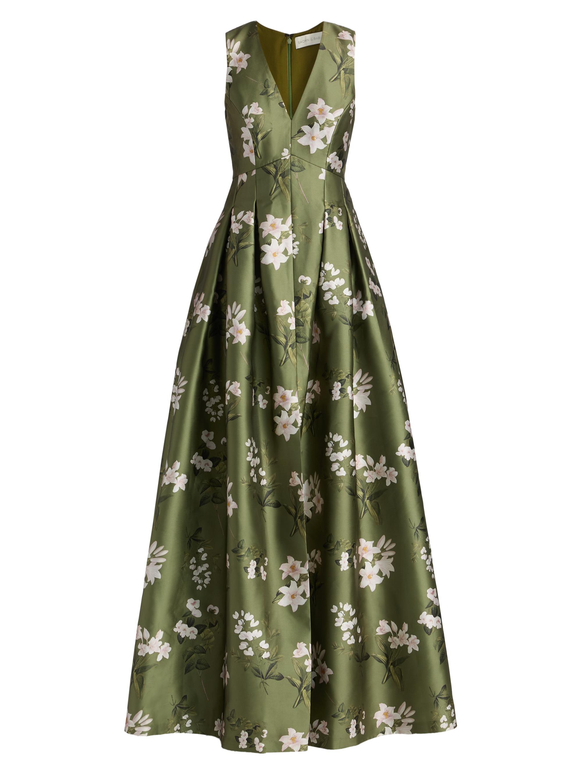 Sachin & Babi Women's Brooke Pleated Floral Gown - Moss Formosa