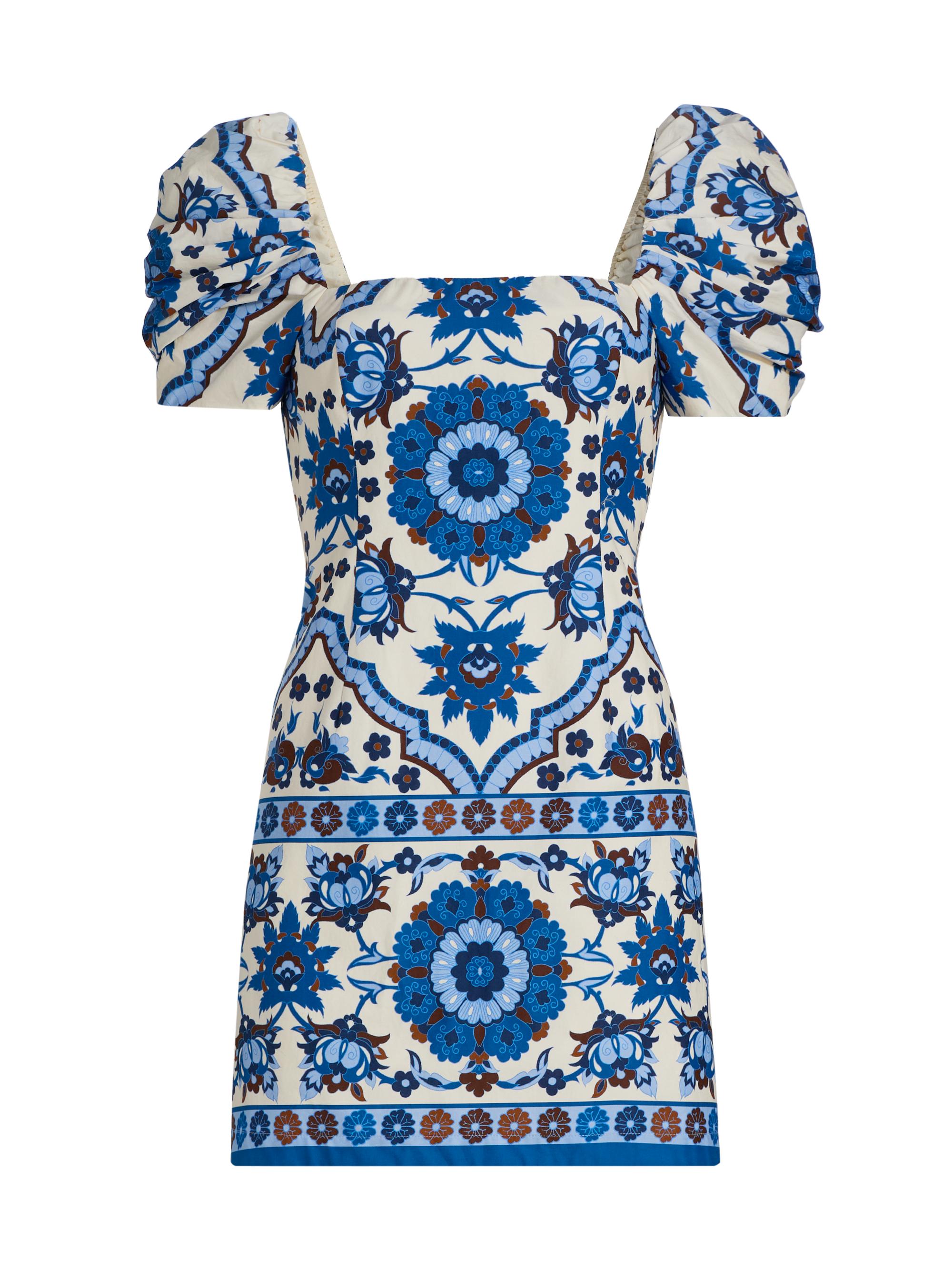 Cara Cara Women's Kelly Tile Print Puff-Sleeve Minidress - Mystic Blue
