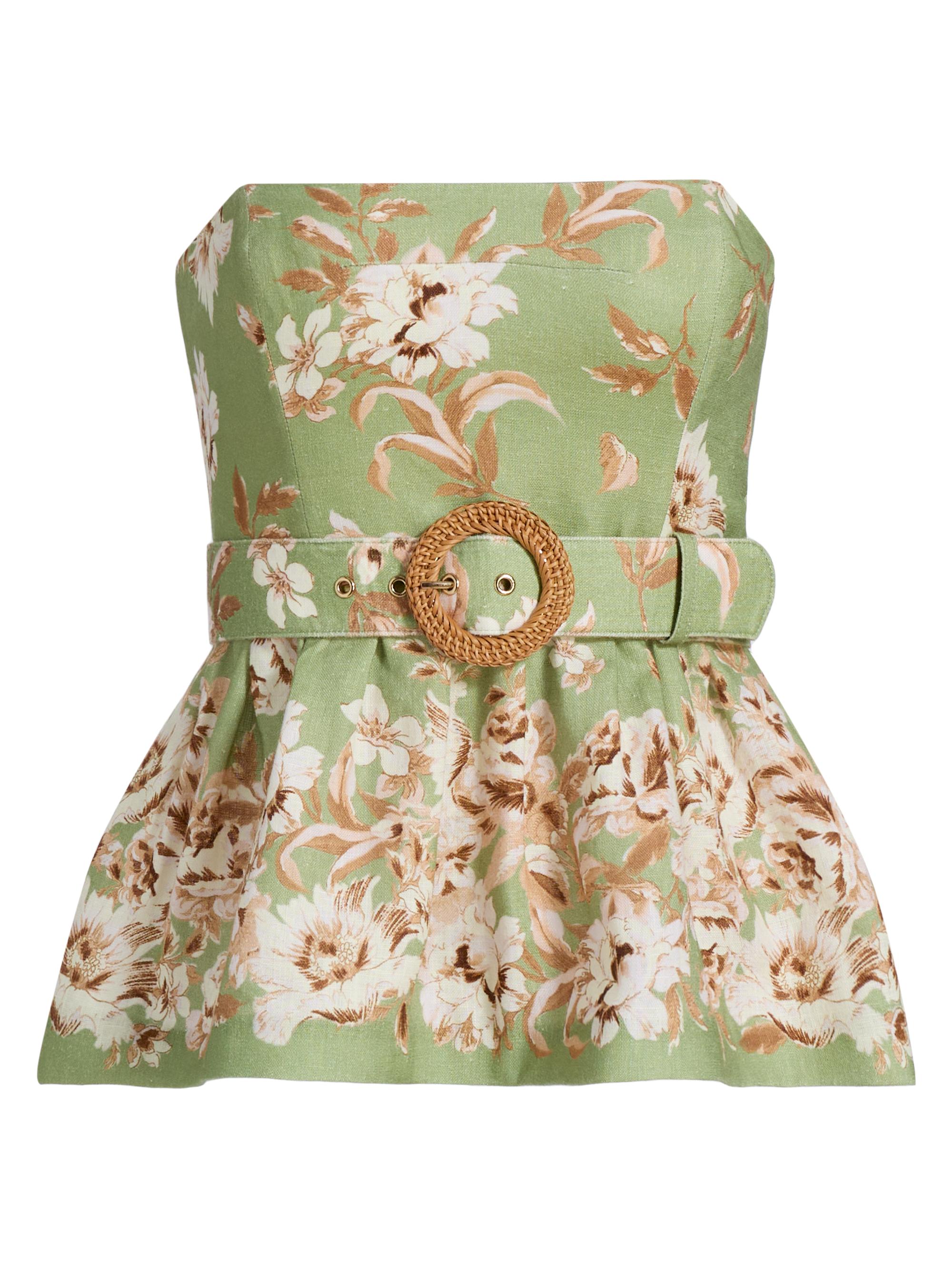 Cara Cara Women's Tilda Floral Belted Strapless Top - Farfella Sage