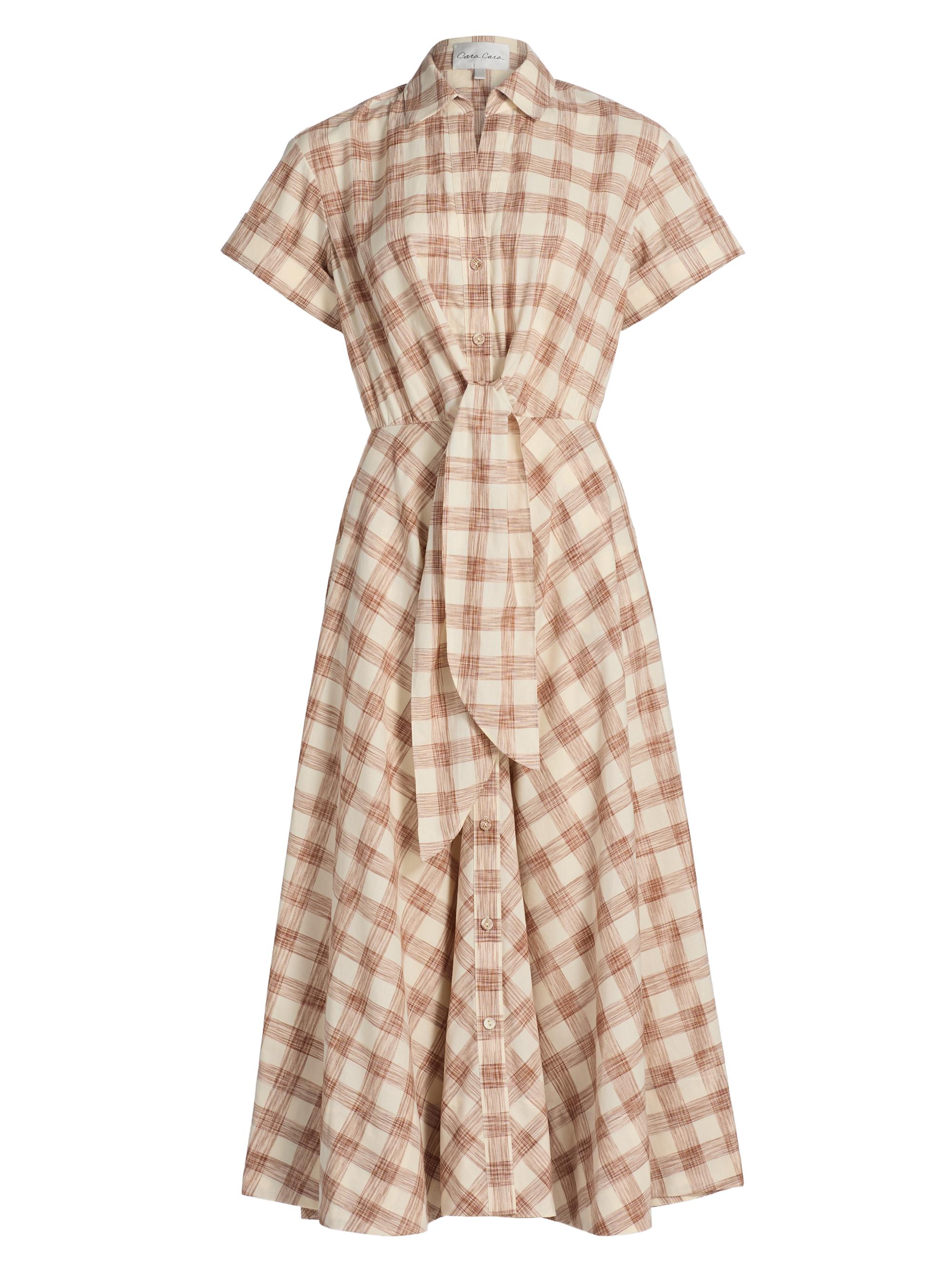 Cara Cara Women's Asbury Plaid Cotton Tie-Waist Midi-Shirtdress - Sketched Plaid Brown