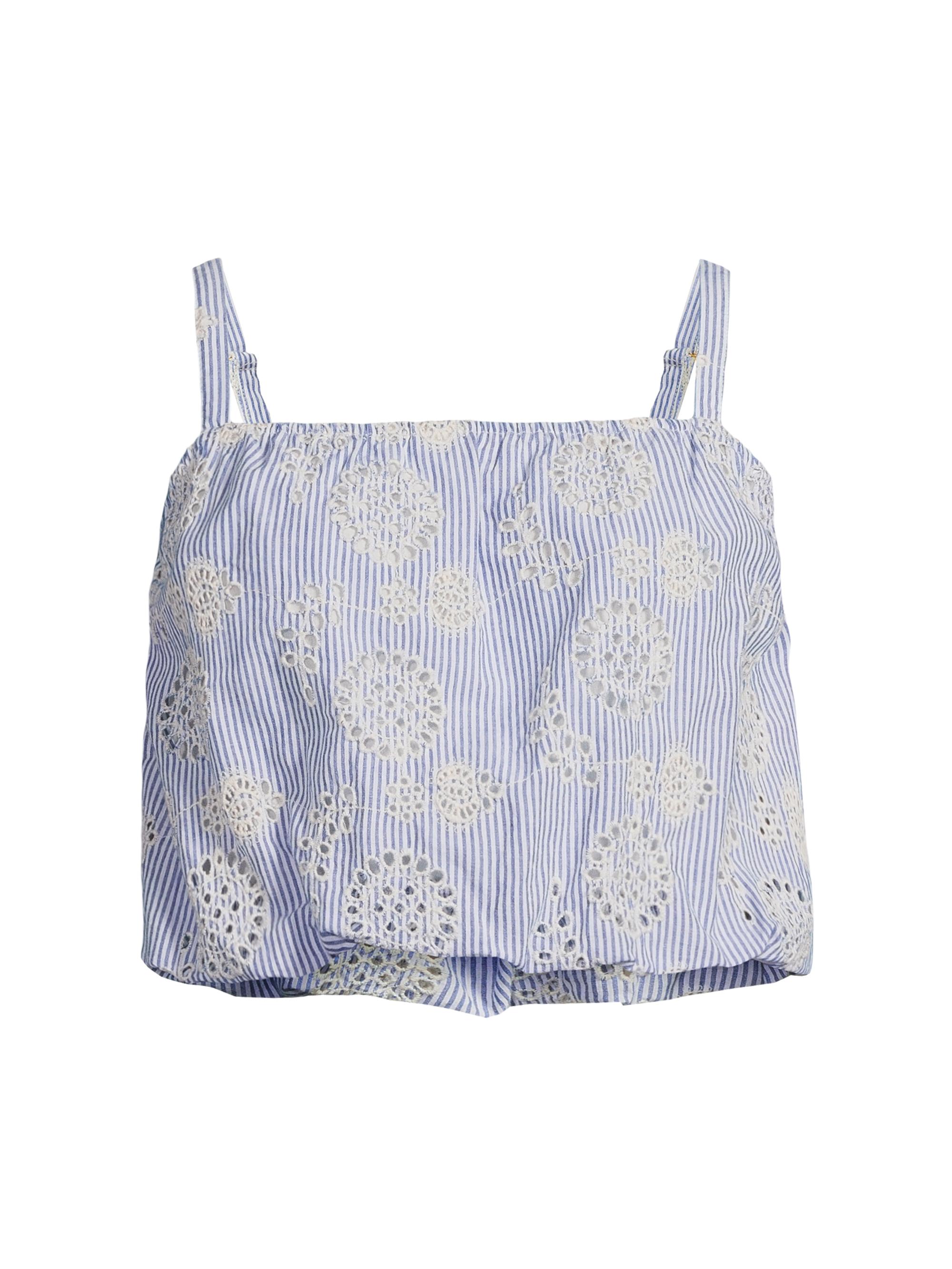 Change of Scenery Women's Dani Embroidered Striped Cotton Cami Top - Sky Natural