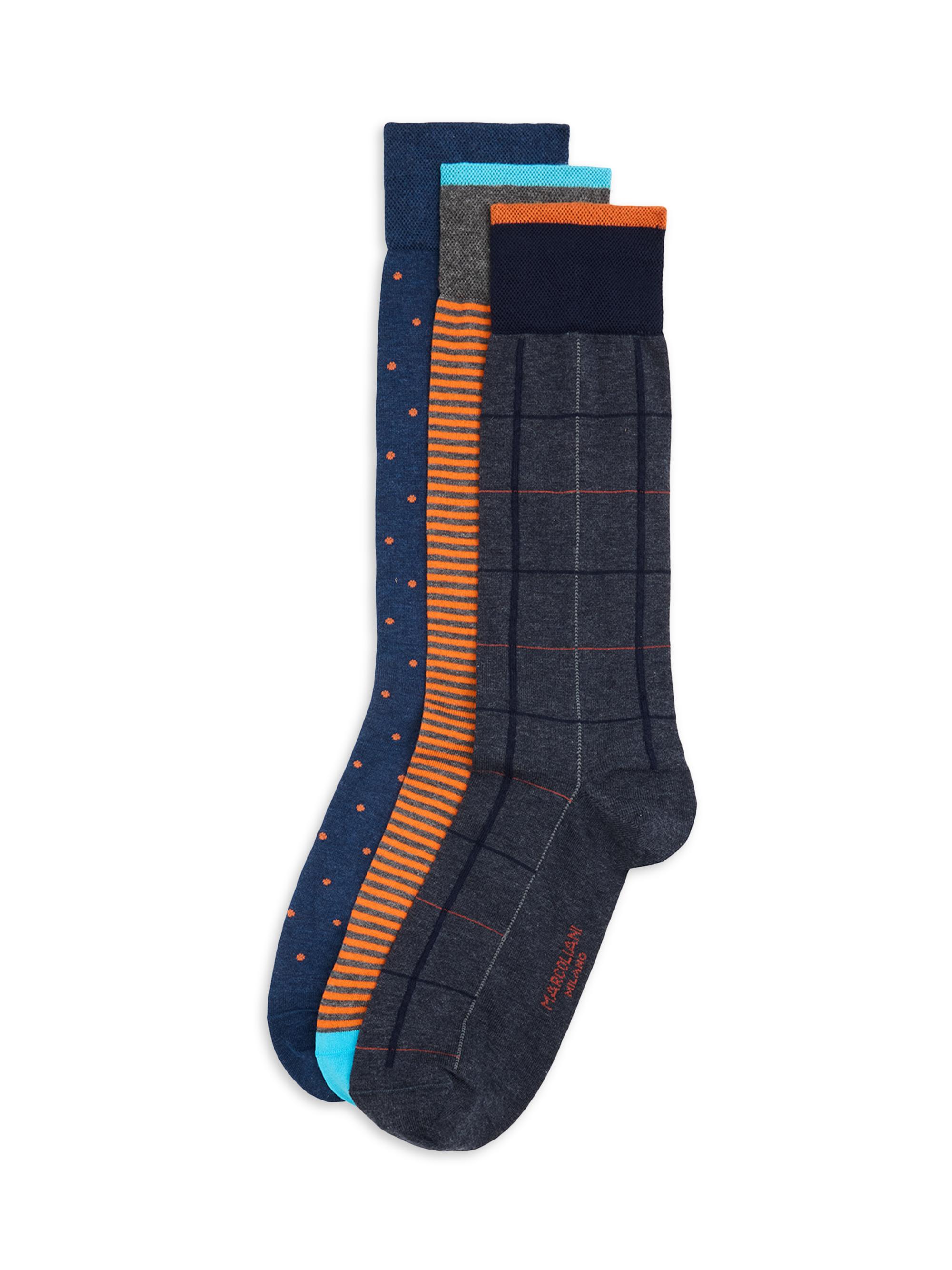 Marcoliani Men's 3-Pack Luxury Cotton-Nylon Mid-Calf Socks - Orange Mix