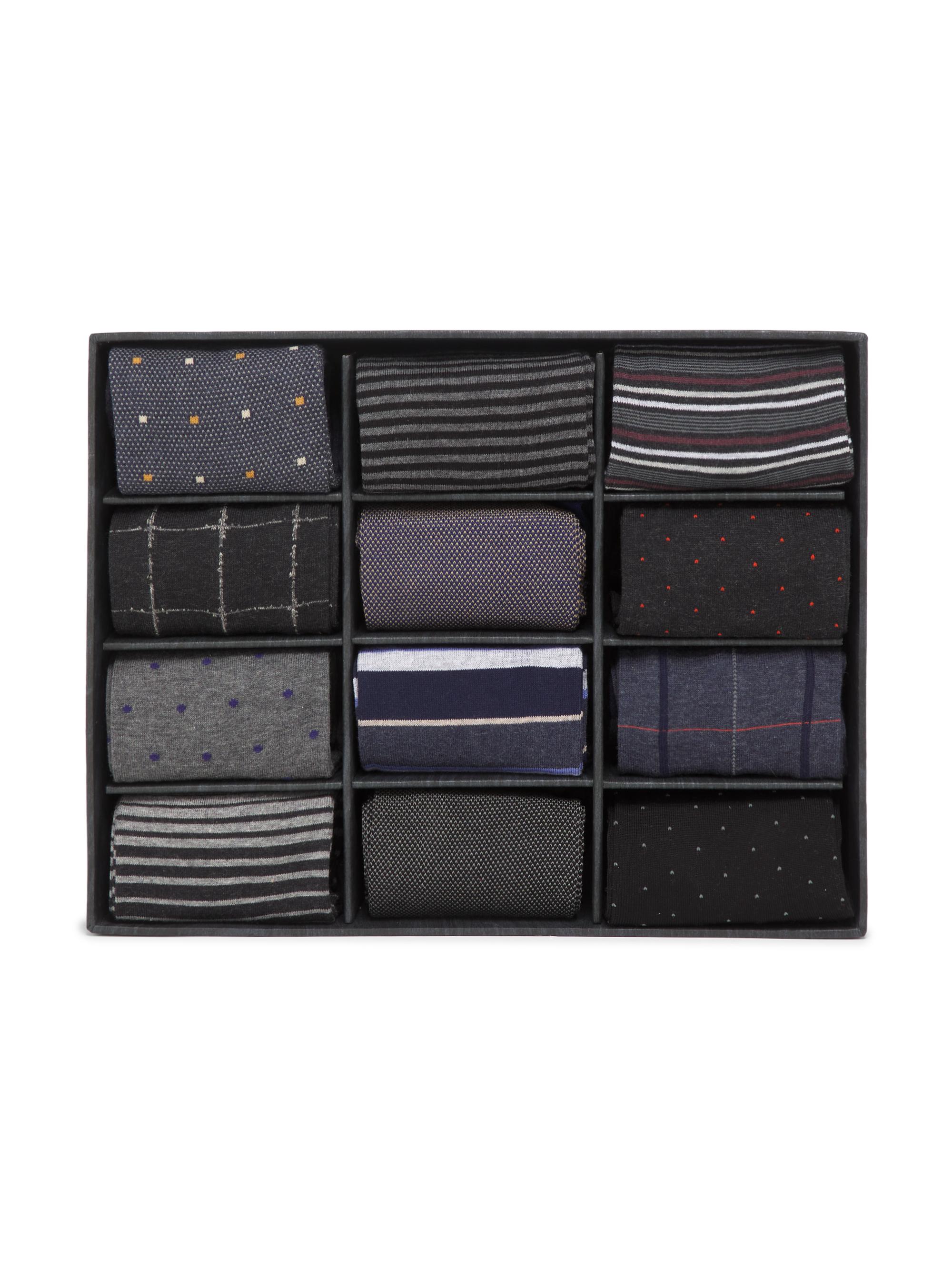 Marcoliani Men's Pima Cotton Luxury Crew Socks 12-Pack - Grey Mix