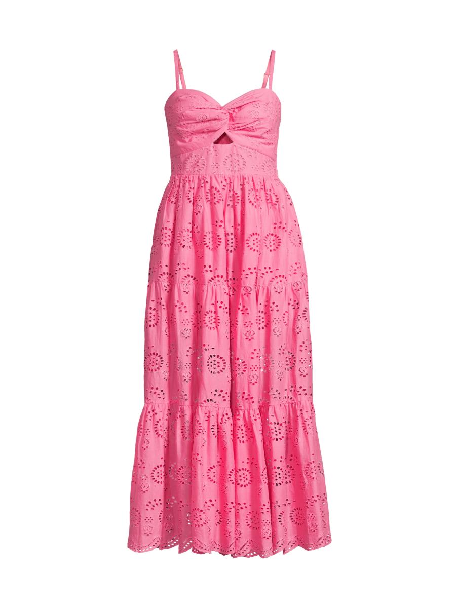 Change Of Scenery Women's Jillian Eyelet Midi-dress In Red