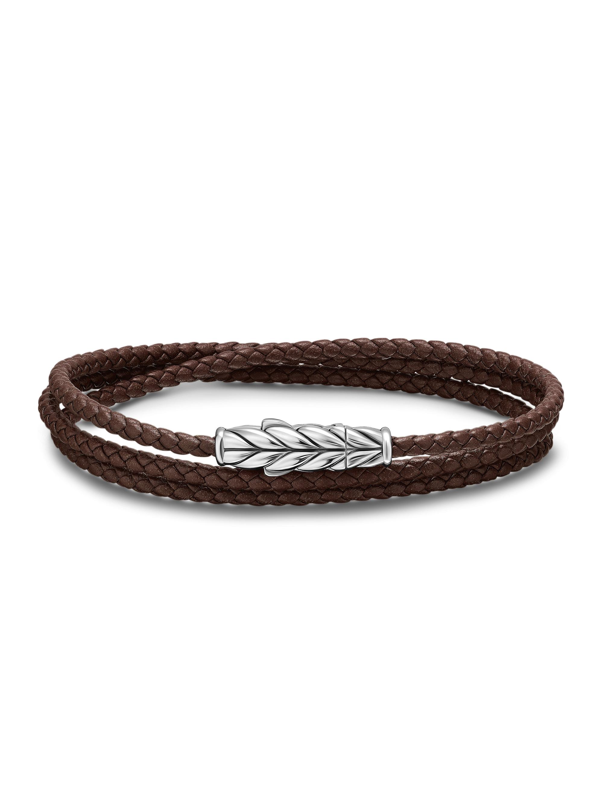 David Yurman Men's Chevron Triple Wrap Bracelet - Brown Silver