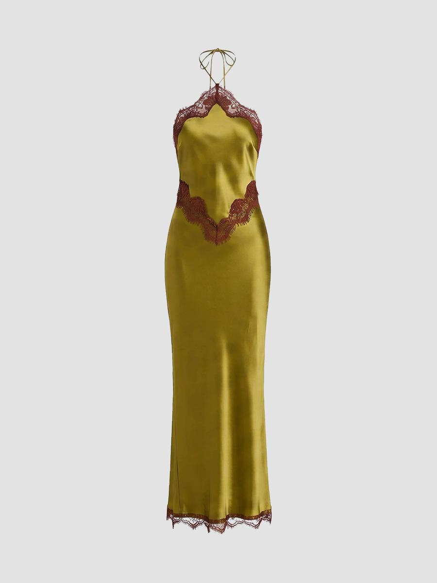 retrofete everly halter lace-trim satin maxi dress in Mint sku_EW6721MA-green-FO