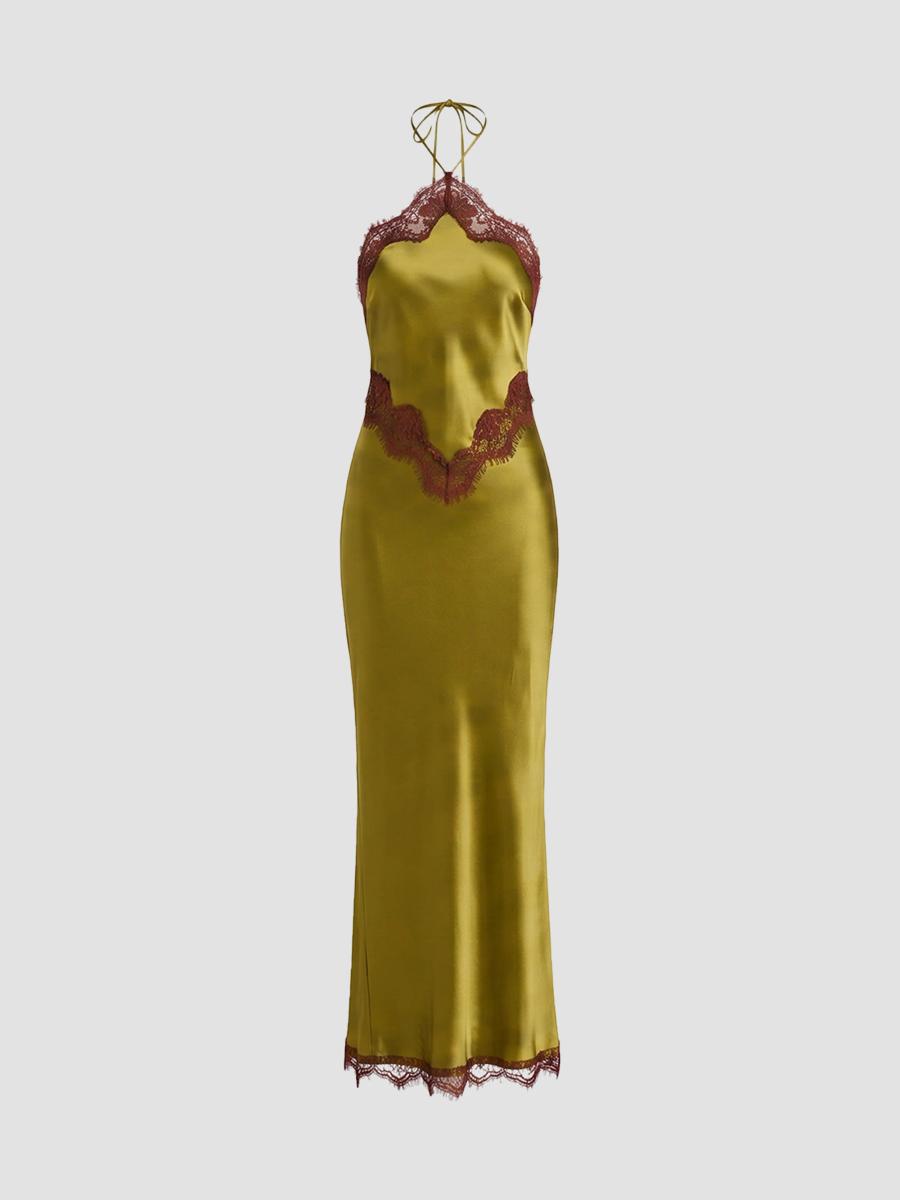 Retroféte Women's Everly Lace-trim Satin Gown In Basil Cigar