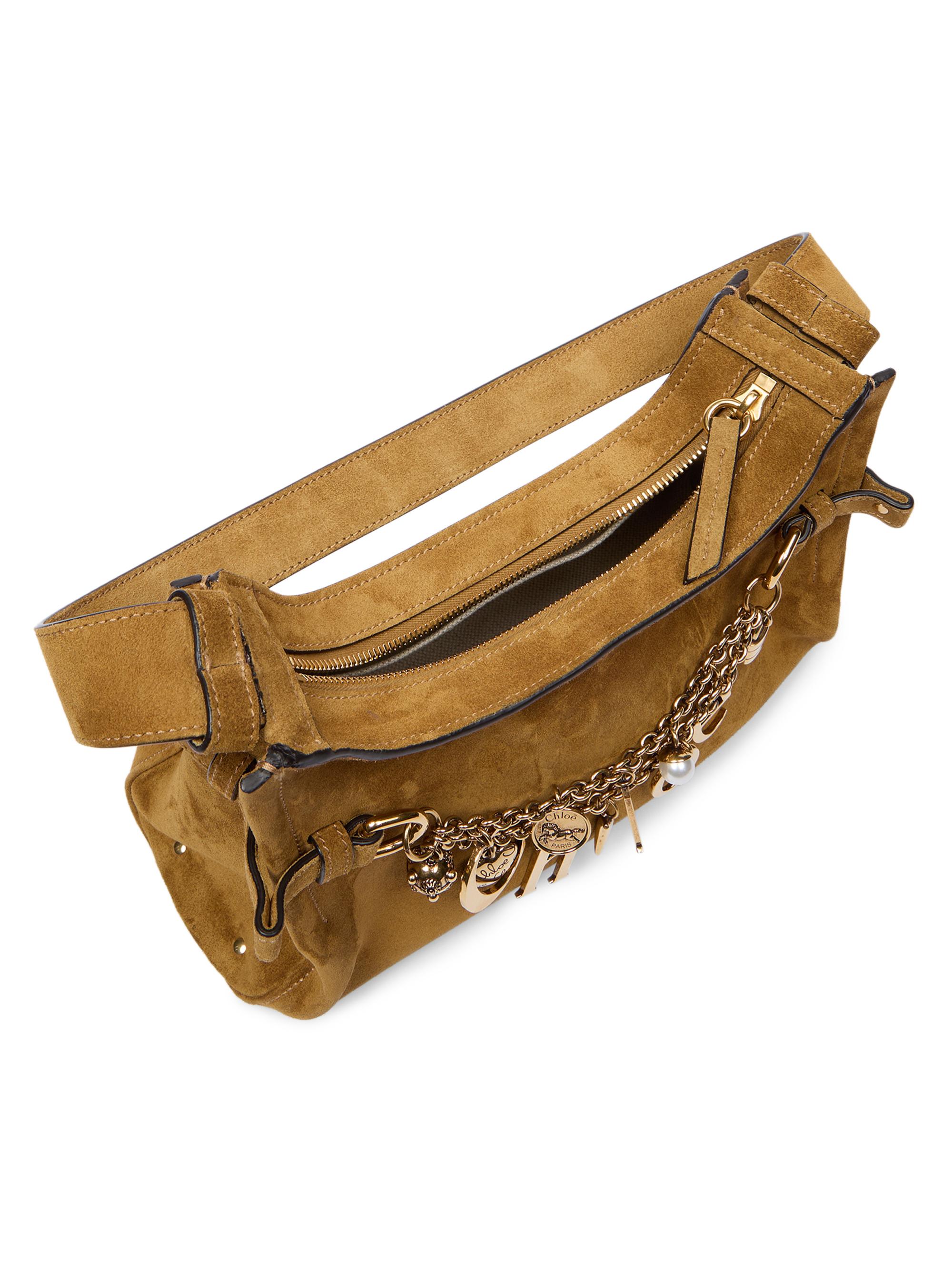 Logo Suede Shoulder Bag