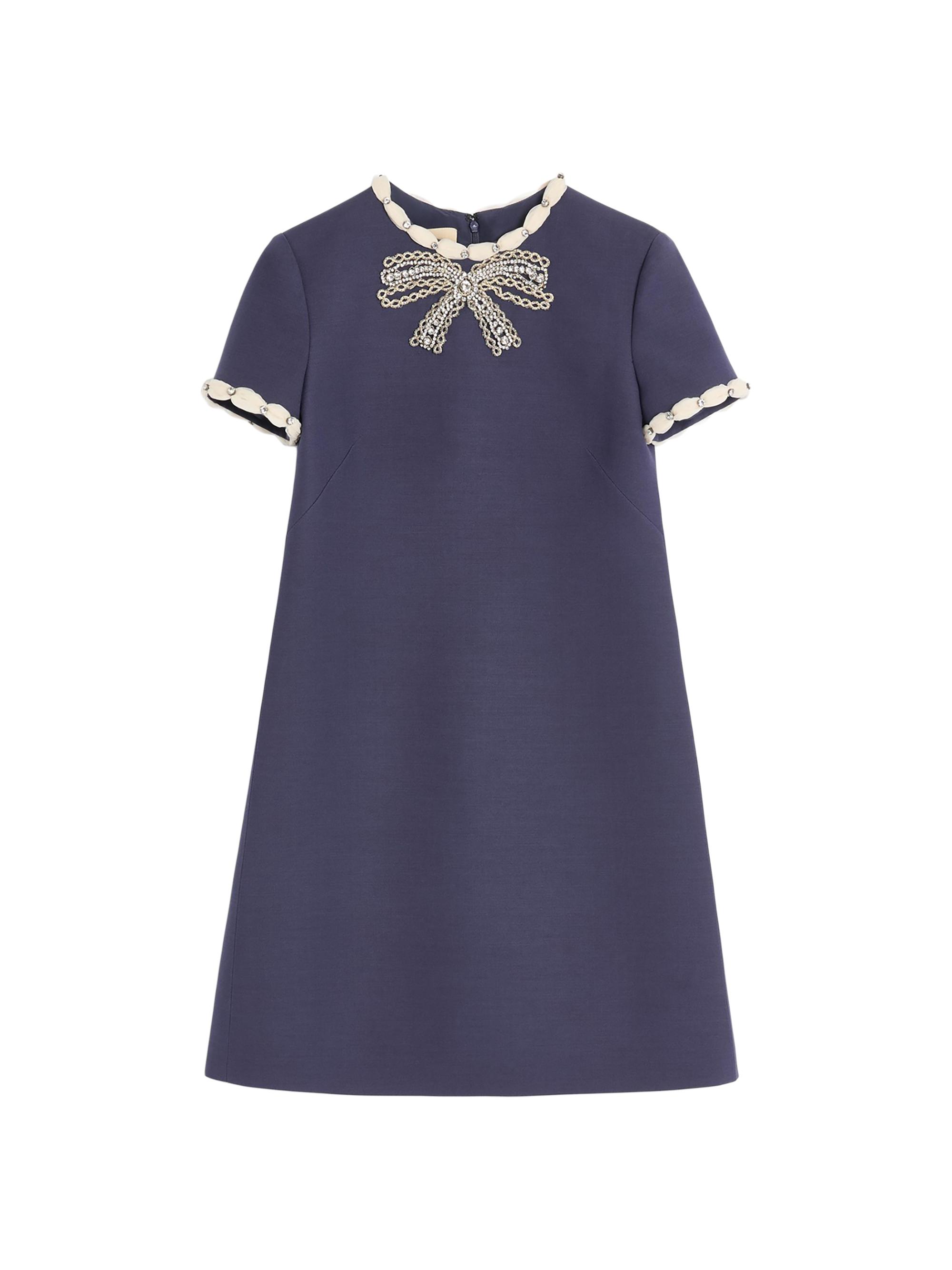 embroidered crepe couture short dress Valentino Wool And Silk Embroidered Dress